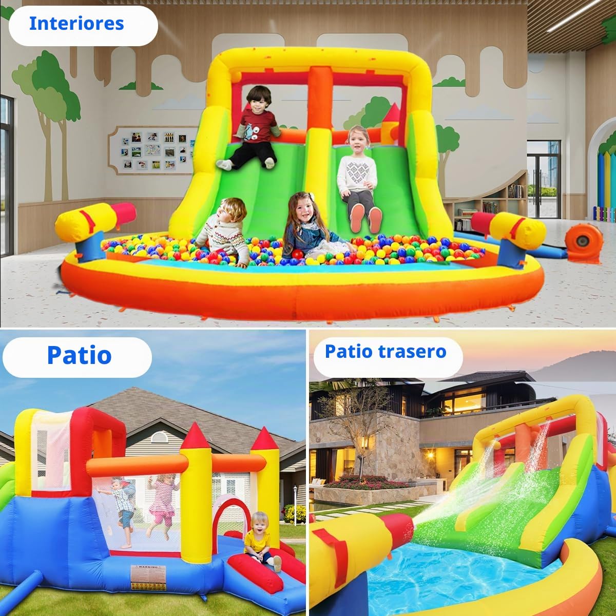 Ballsea Castillo Hinchable Infantil sin soplador, tobogán seco/de Agua, Capacidad 6 niños/200kg, L6.28 x A2.93 x H1.95m (sin soplador)