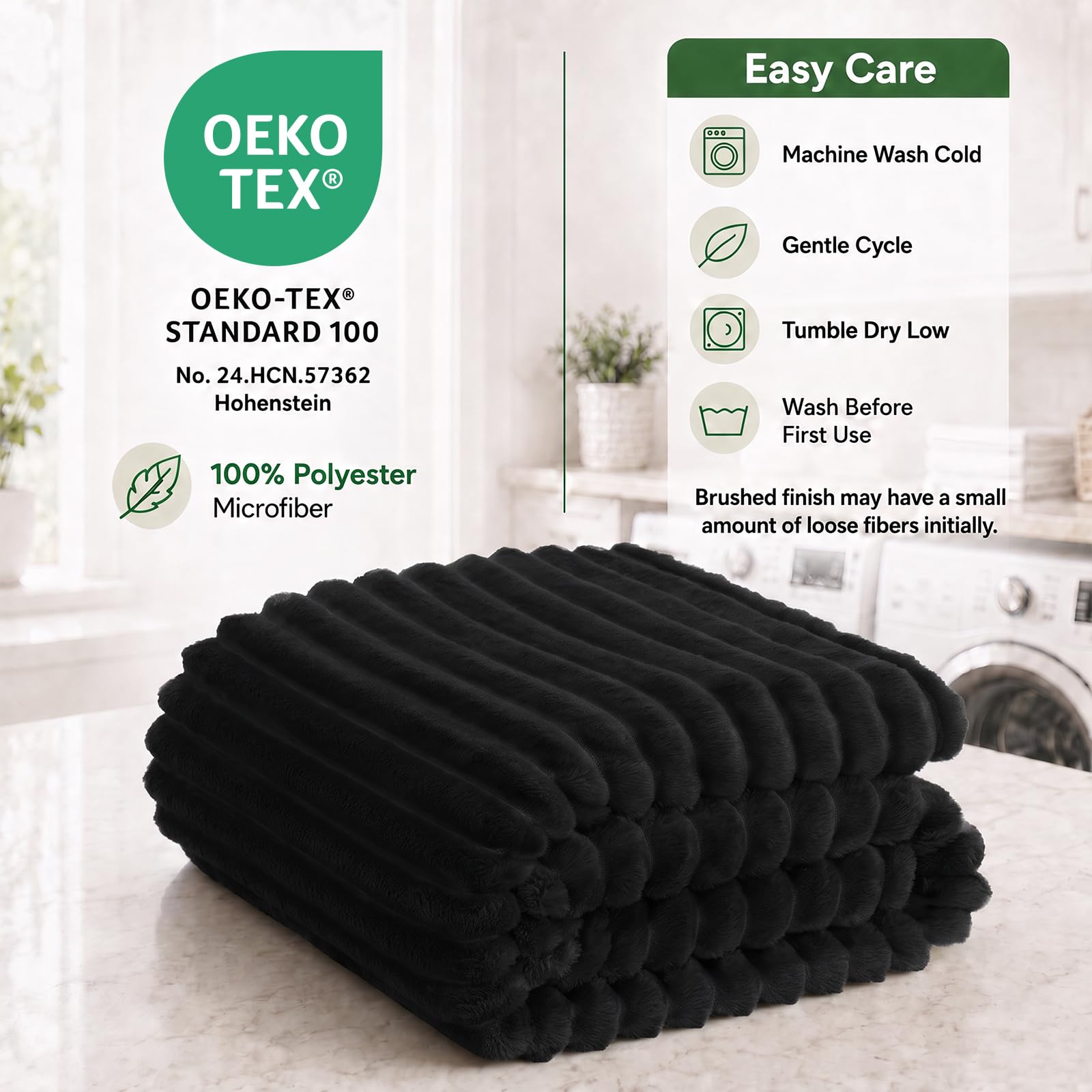 HIMEET Black Throw Blanket for Couch, 300GSM Ribbed Fleece, 50 x 60 Inches view 5