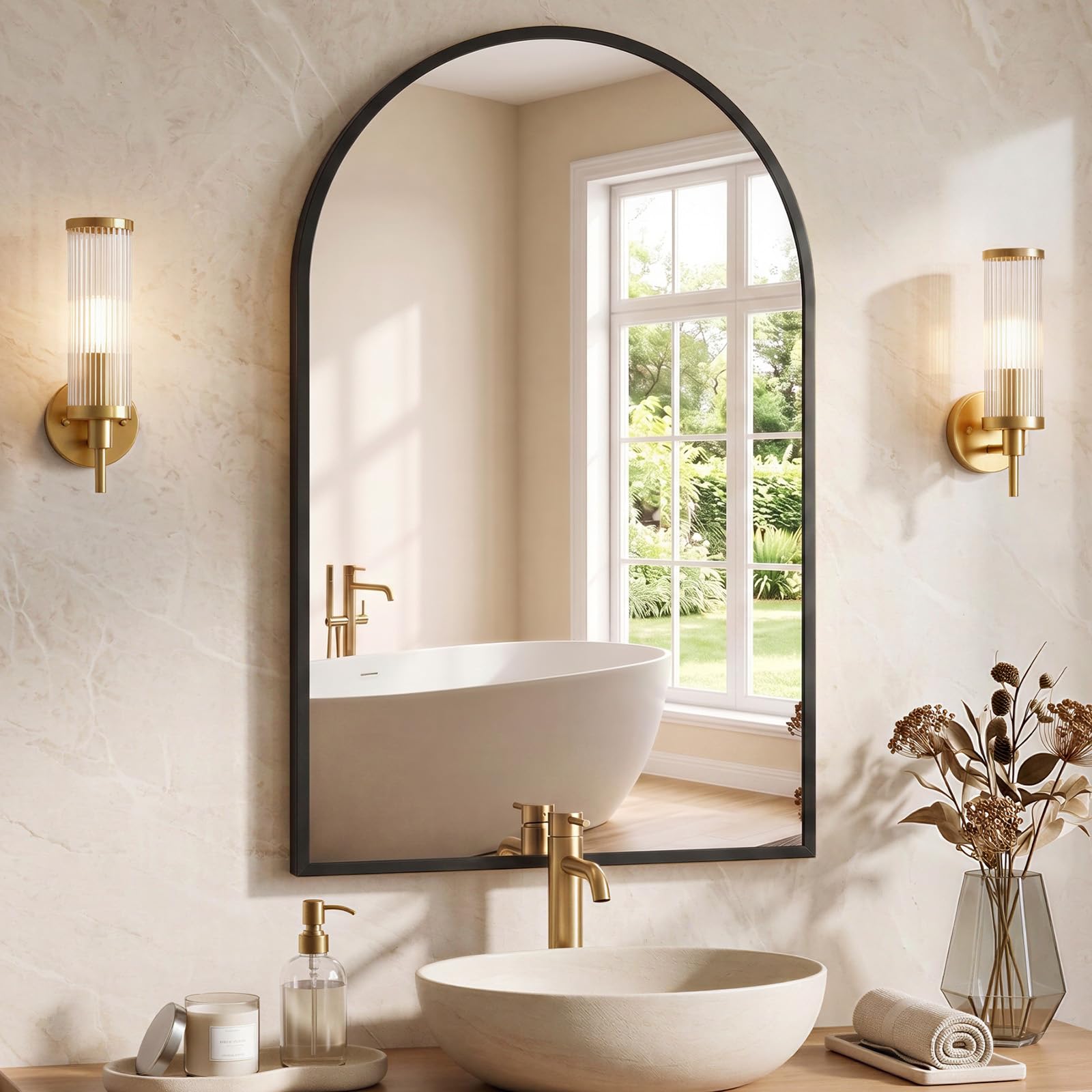 NEWBULIG 24"X36" Arched Bathroom Mirror for Over Sink, Wall Vanity Mirror