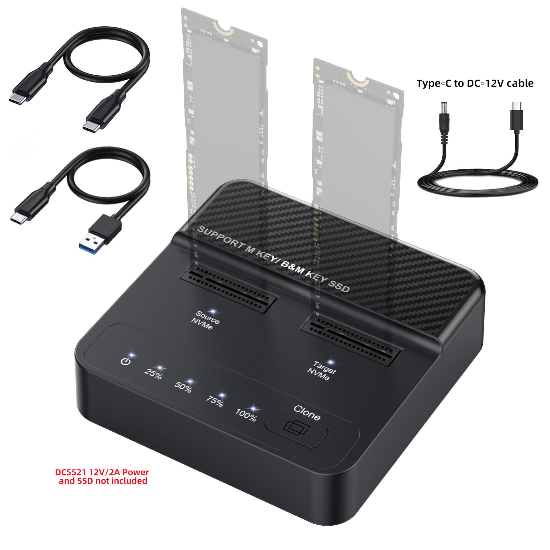 cablecc Dual-Bay Cloner 20Gbps NVME M.2 NGFF M-Key a USB-C One-Click Offline Clone Backup Enclosure Hyper Vertical Duplicator