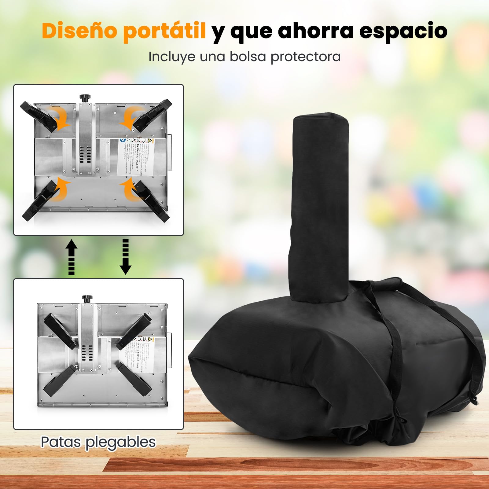 COSTWAY Horno Pizza, Horno Pizza Leña y Carbón, Piedra para Pizza de 30 cm, Inoxidable de 3 Capas con Termómetro, Pala para Pizza y Bolsa de Transporte