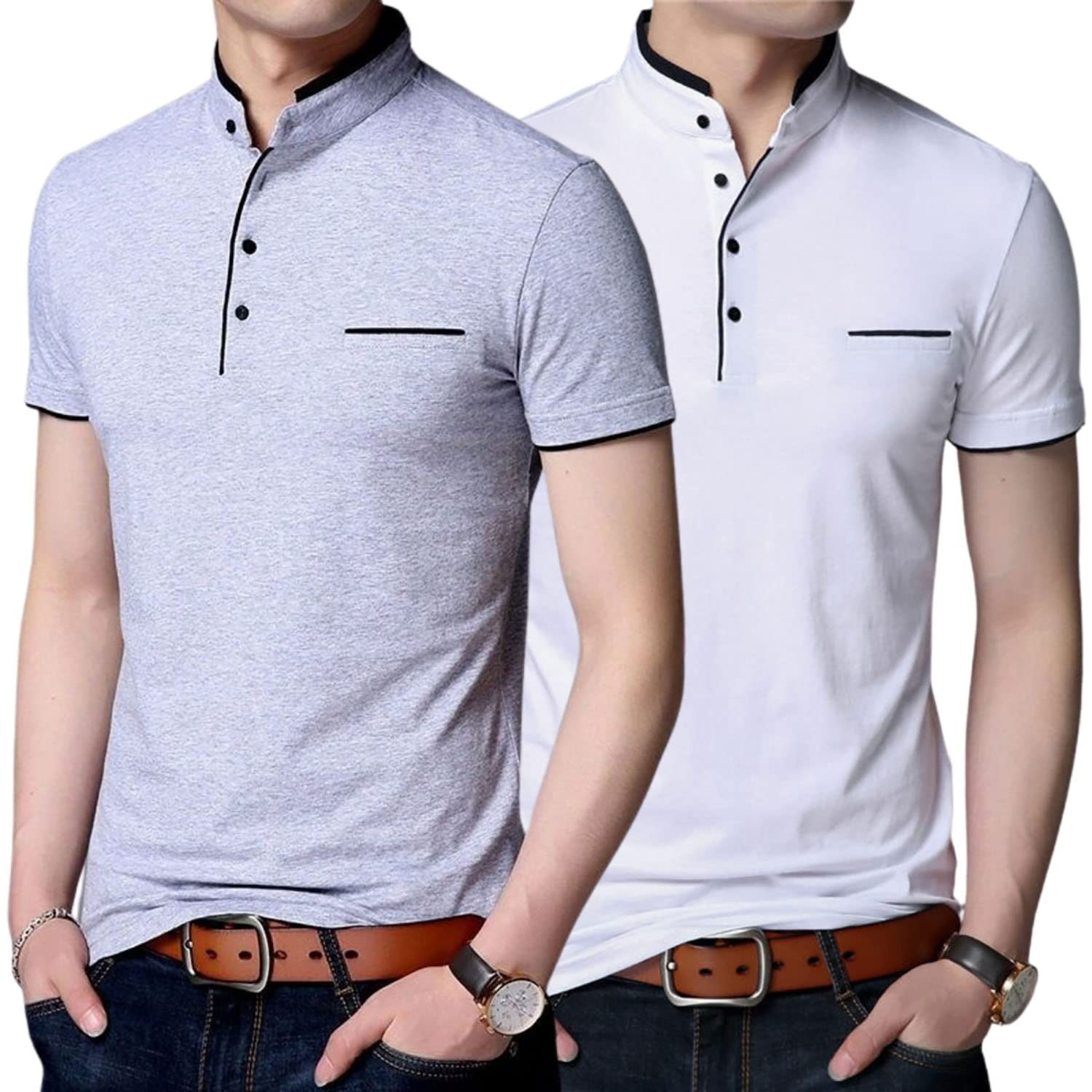 Men's Mandarin Collar Polo T-Shirts, Short Sleeve for Men Combo (Pack of 2)-picture-38