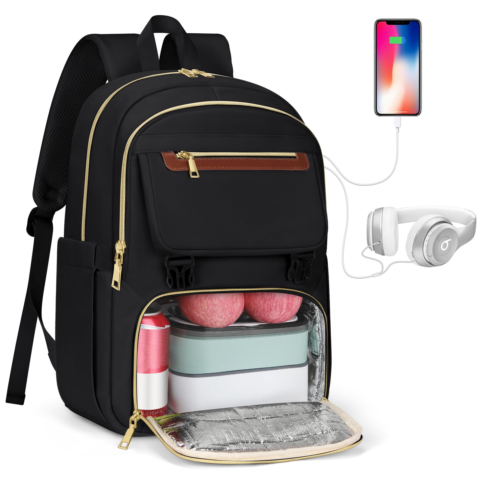 Lunch backpack for Women 15.6 Inch Laptop Backpack With USB Port Travel Backpack With Detachable Bag Work Backpack With Lunch Compartment Water Resistant Computer Backpack for College Business