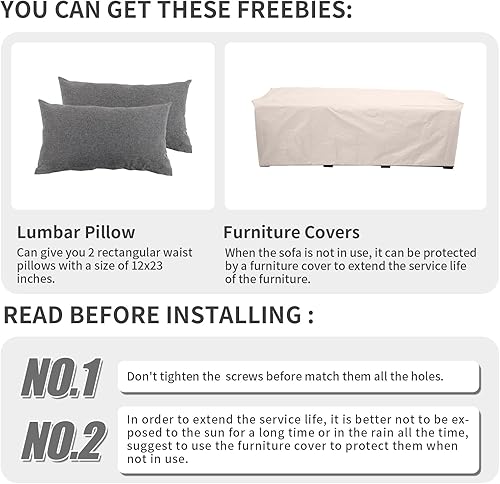 Miniatura 7 de WAROOM Sofá de patio de mimbre PE de 3 asientos, muebles de ratán marrón, asiento profundo con cojín gris antideslizante