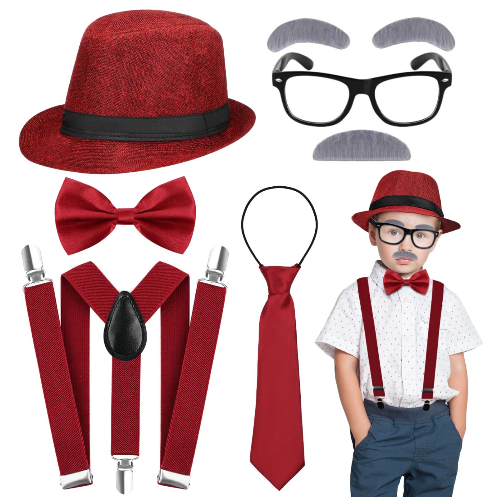 6 Pcs 100 Days of School Costume for Boys Old Man Costume for Kids Grandpa Dress Up