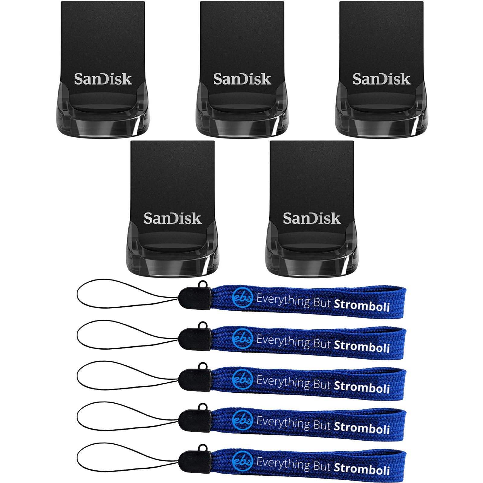 SanDisk 256GB Ultra Fit Flash Drive (5 Pack) Up to 400 MB/s Read Speed (SDCZ430-256G-G46) Bundle with (5) Everything But Stromboli Lanyards