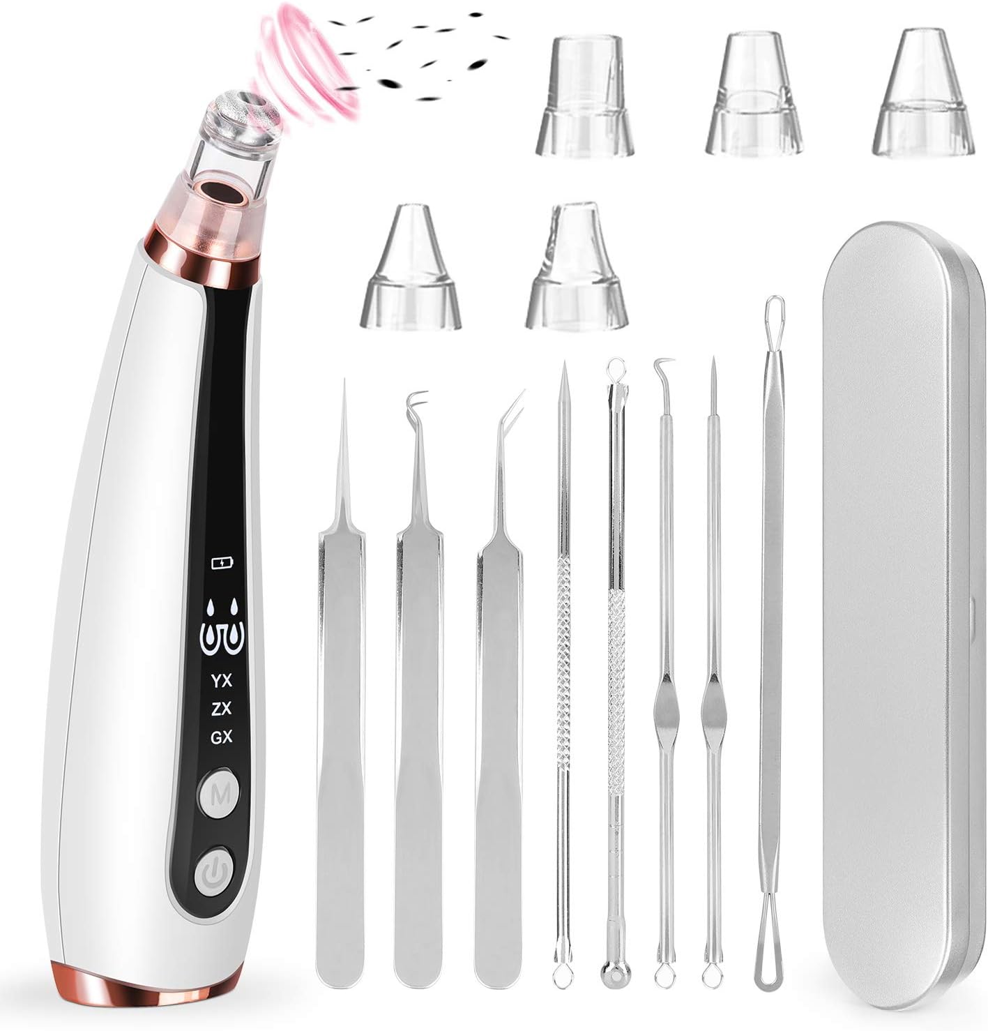 Blackhead Remover Pore Vacuum - Facial Pore Cleanser Electric Acne Comedone Extractor Kit With 6 Replaceable Suction Heads and 8 Blackhead Remover Tools Beauty Device for Women and Men