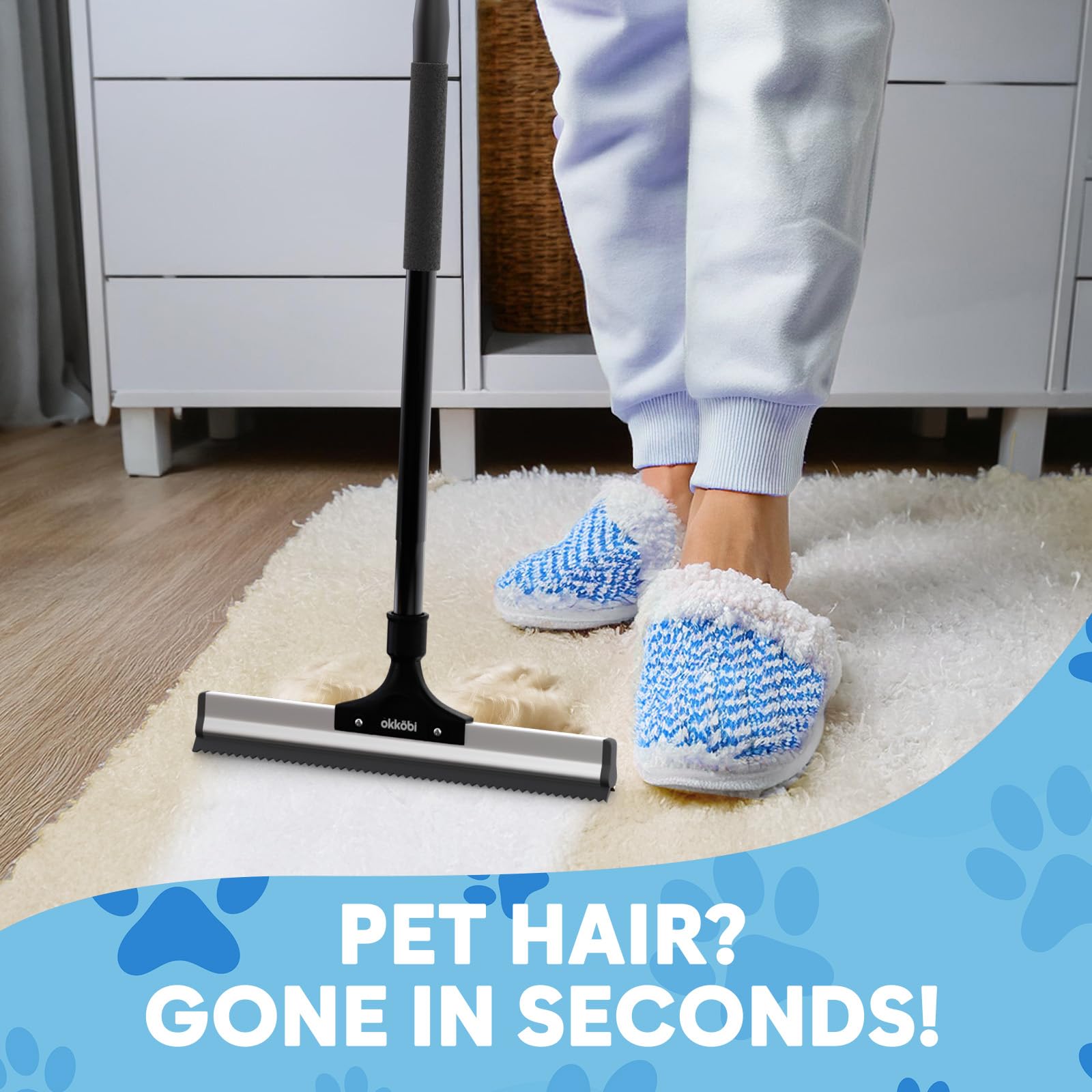 Carpet Rake for Pet Hair Removal, Scraper Tool & Broom for Dog & Cat Fur, Pet Hair Broom for Rugs Furniture - Image 2