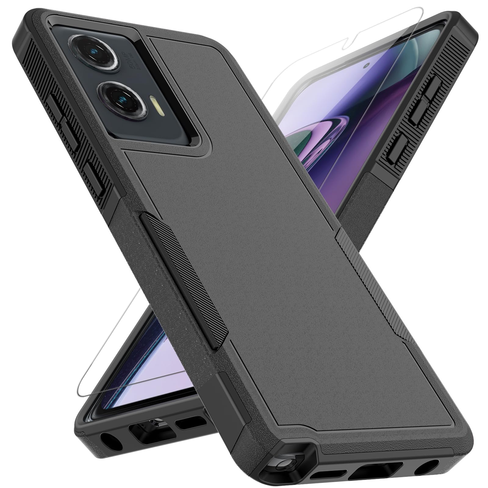 for Moto G Stylus 5G 2024 Case: Dual Layer Protective Heavy Duty Cell Phone Cover Shockproof Rugged with HD Screen Protector - Military Protection Bumper Tough - Motorola Moto G Stylus 5G 2024, Black