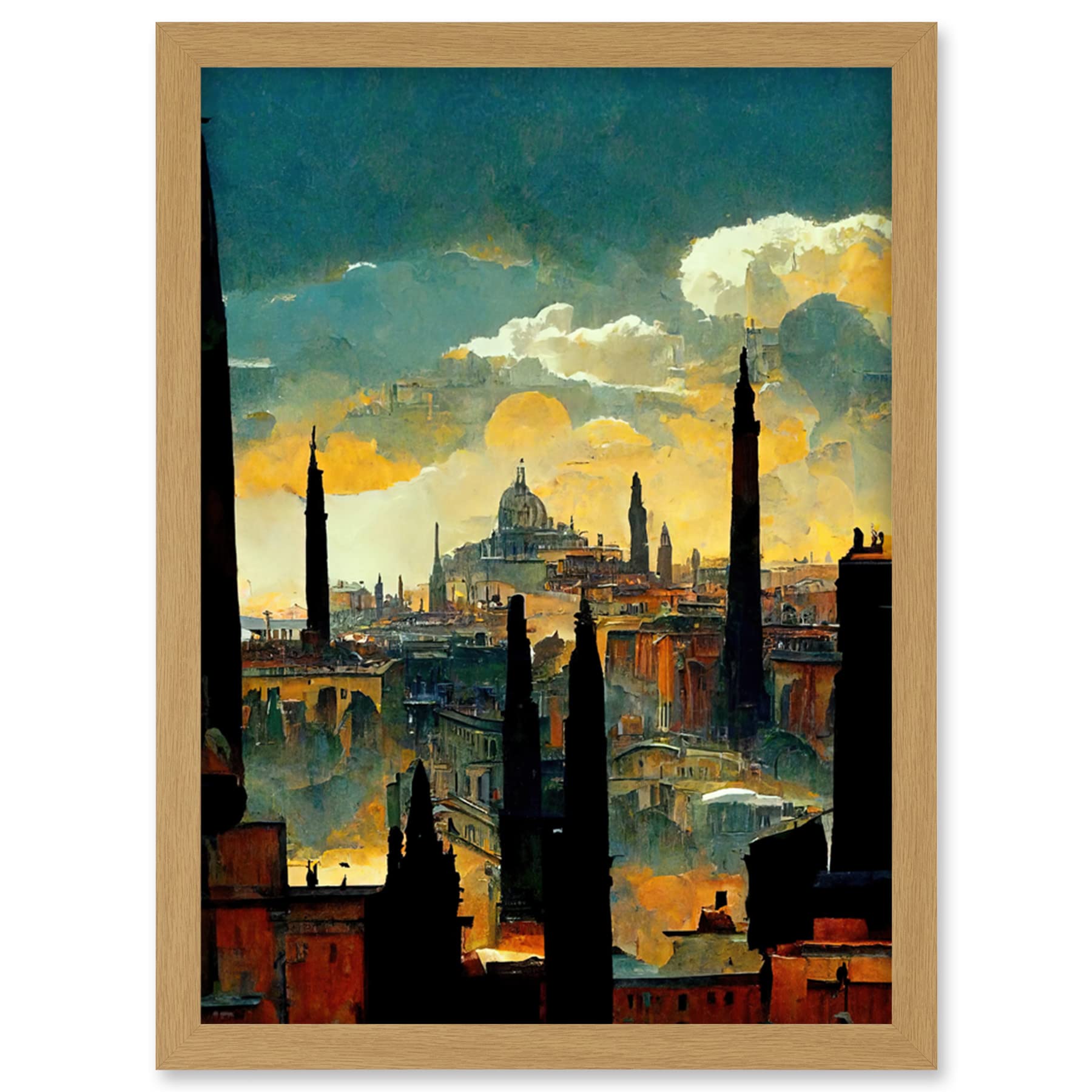 Doppelganger33 LTD Industrial Cityscape Sunset Artwork Framed Wall Art Print A4