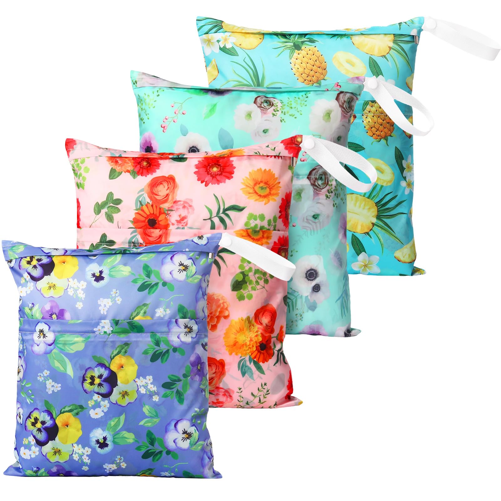 Frienda 4 Pieces Wet Dry Bag for Baby Waterproof Reusable Washable Diaper Bag Sealed with Handle for Travel, Beach, Swimsuit, Diapers, Dirty Gym