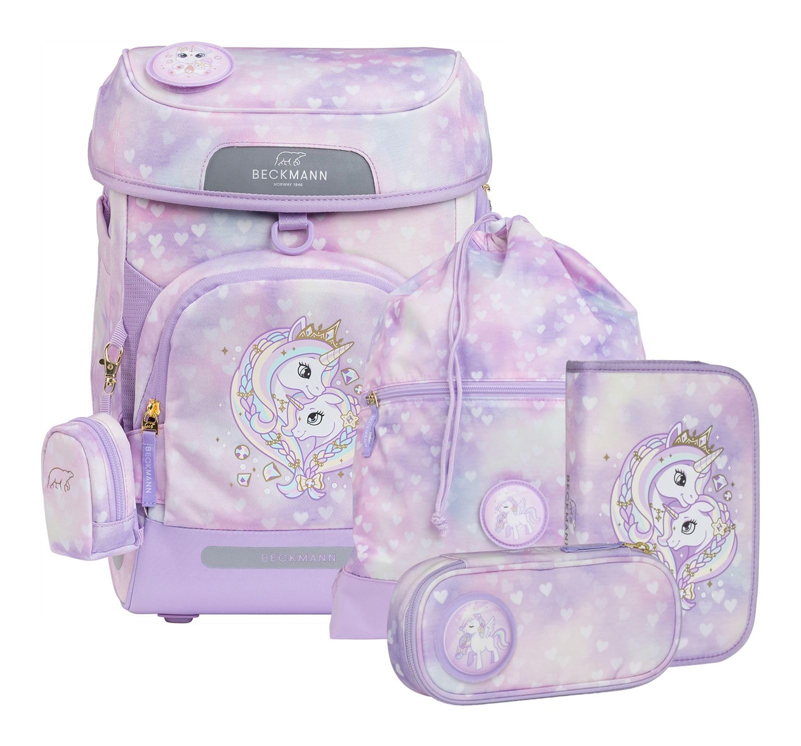 Beckmann Schulranzen Plus Air Schoolbag 7 teilig Unicorn Princess Purple flieder
