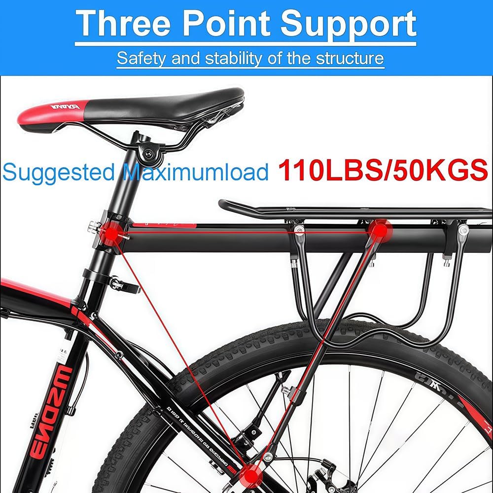 Porte-Bagages arrière pour vélo, capacité de 50 kg, avec Support réfléchissant et réglable à dégagement Rapide pour vélo de Montagne