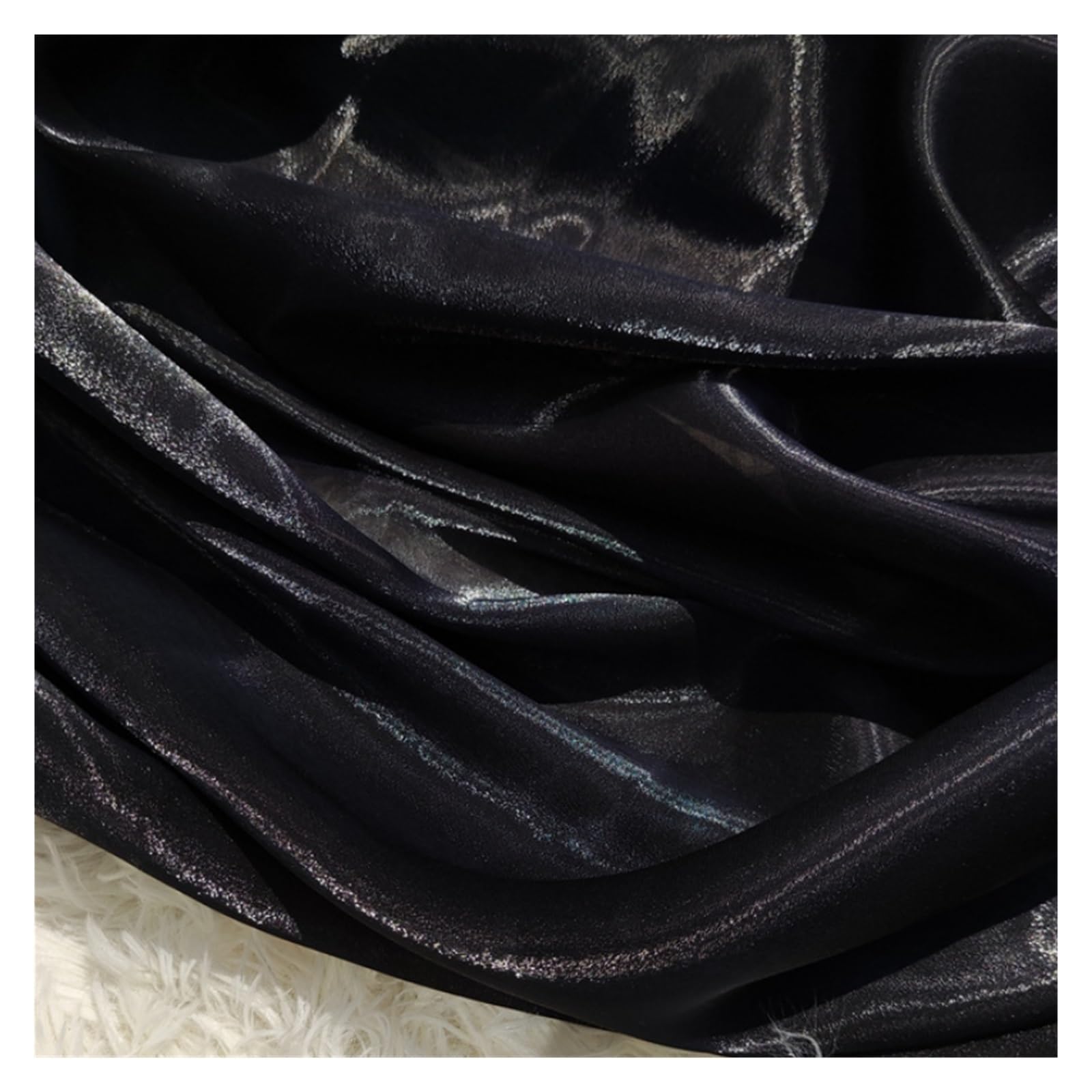 Glitter Metallic Fabric, Polyester Satin Organza Fabric Craft Material Multicolor Multiple Sizes(Black,150cm x 1m)