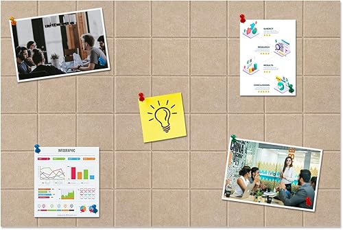 Large Square Felt Cork Board Tiles, Self Adhesive DIY Felt Bulletin Board with 35 Pushpins for Office School Home Wall Decor Stickers Memos Photos Display (Brown)
