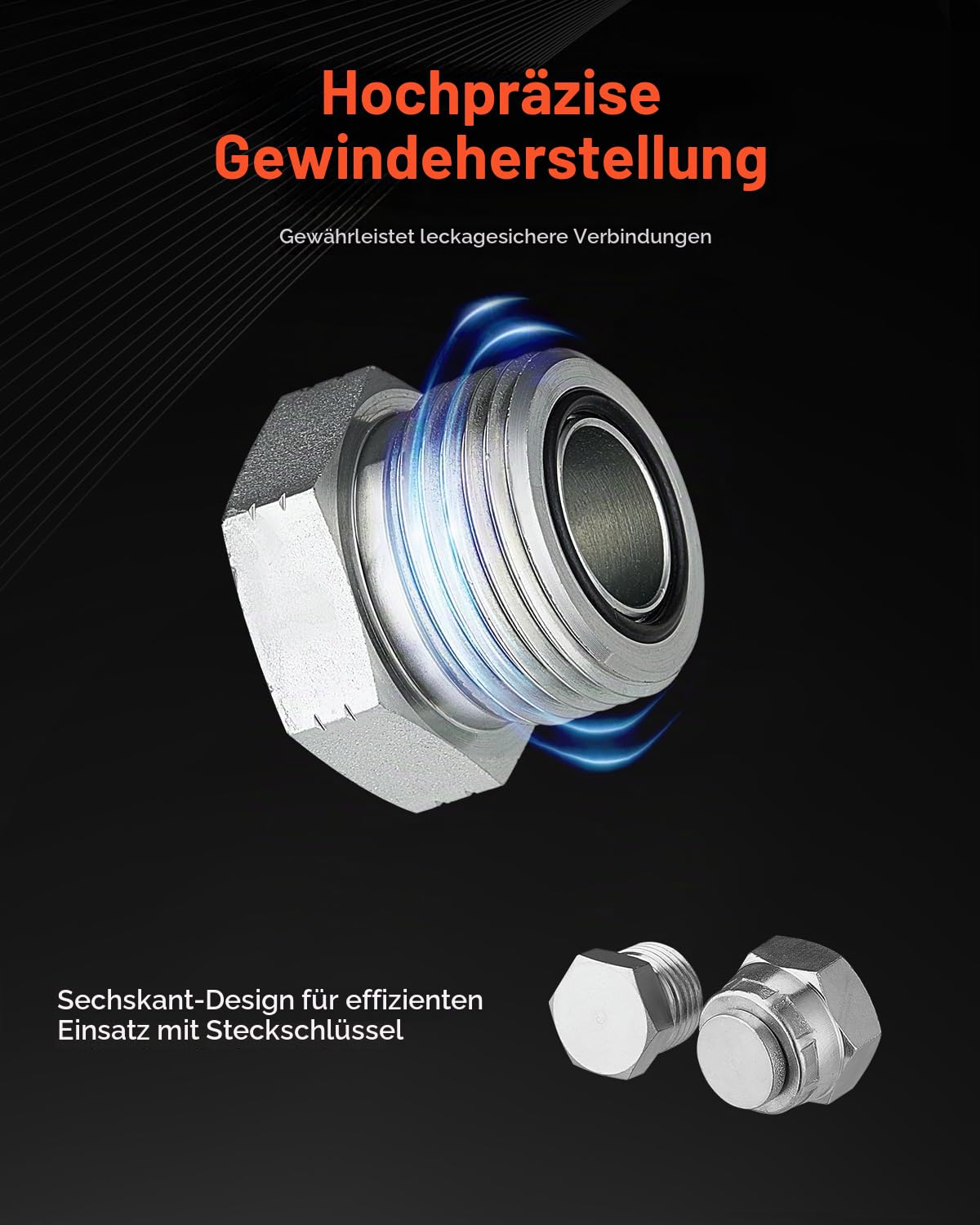 VEVOR 64-teiliges DIN-Hydraulikfittings, Industriehydraulikkappe & -stopfen, Schlauch- & Rohrfitting-Set, Kappen- & Stopfen-Set mit Präzisionsgewinde, Armaturenbrettgrößen 14/16/18/22/26/30/36