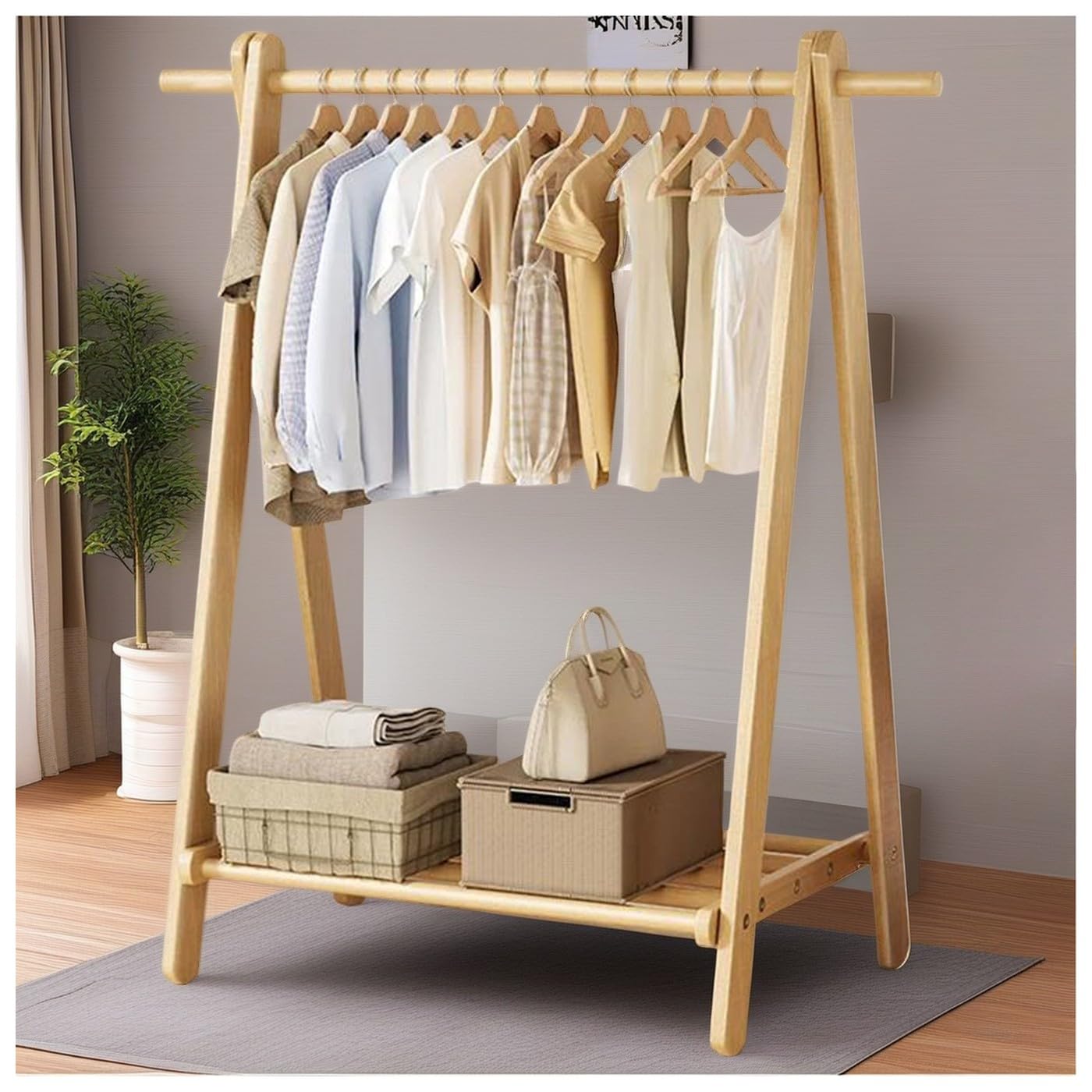 BEARQUN Hallway coat Storage with Storage, Clothe Hanging Stand, Foldable, coat rack small space, 2 hook coat rack, for Clothes, Hats, Bags : 80/100/120x47x146CM