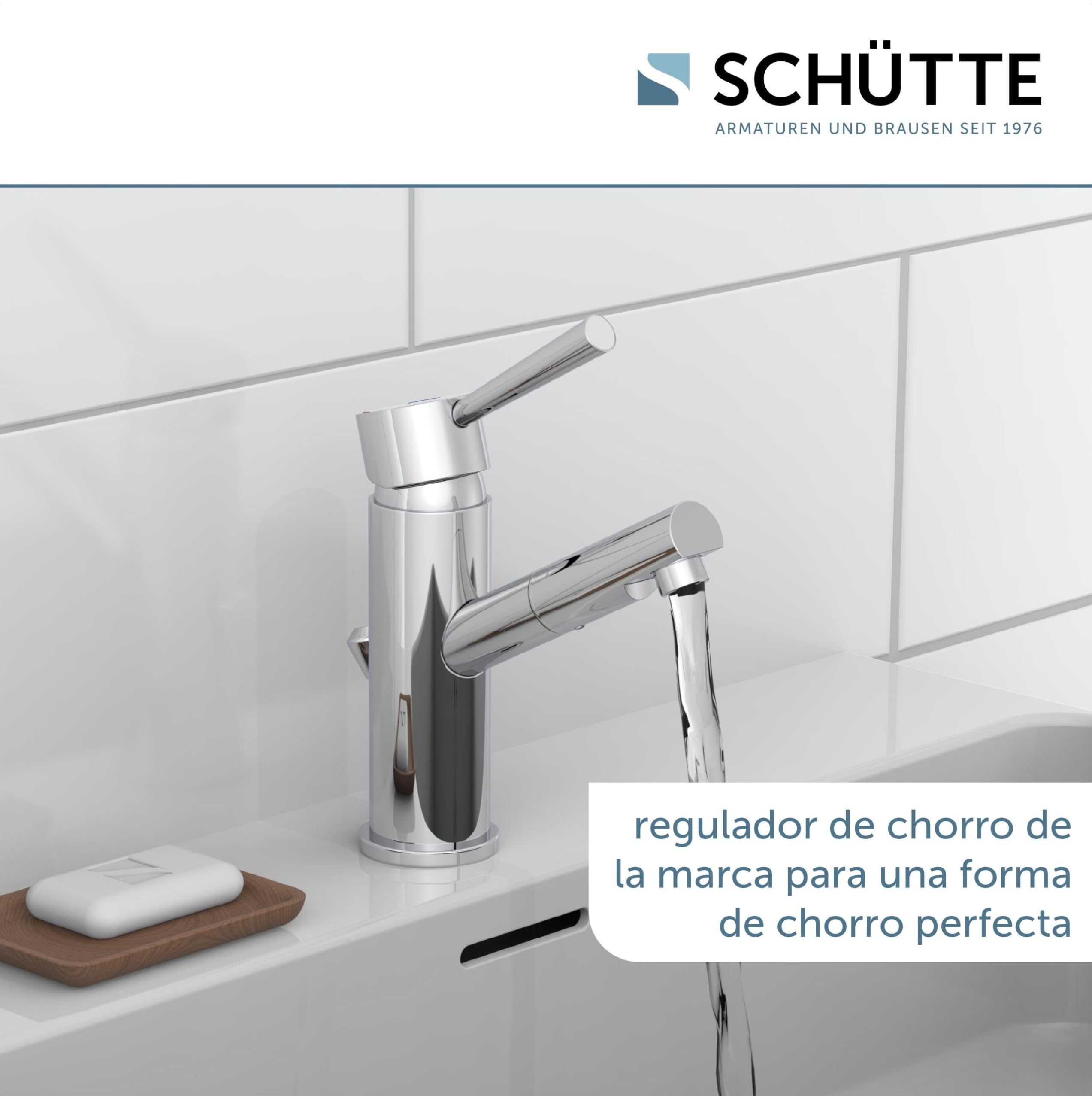 Mezclador de lavabo SCHÜTTE CORNWALL de baja presión, mezclador de baño, monomando con desagüe automático, cromado
