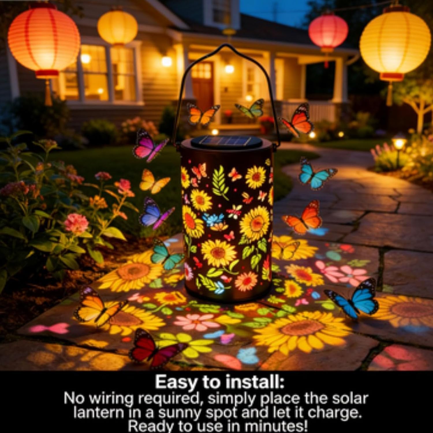 Colorful Sunflower Glow Solar Garden Lantern, Courtyard Openwork Decorative Lights, Twinkle Halo Lantern, Waterproof Outdoor Solar Powered Hanging Light Decor for Garden Patio Backyard (3Pcs)