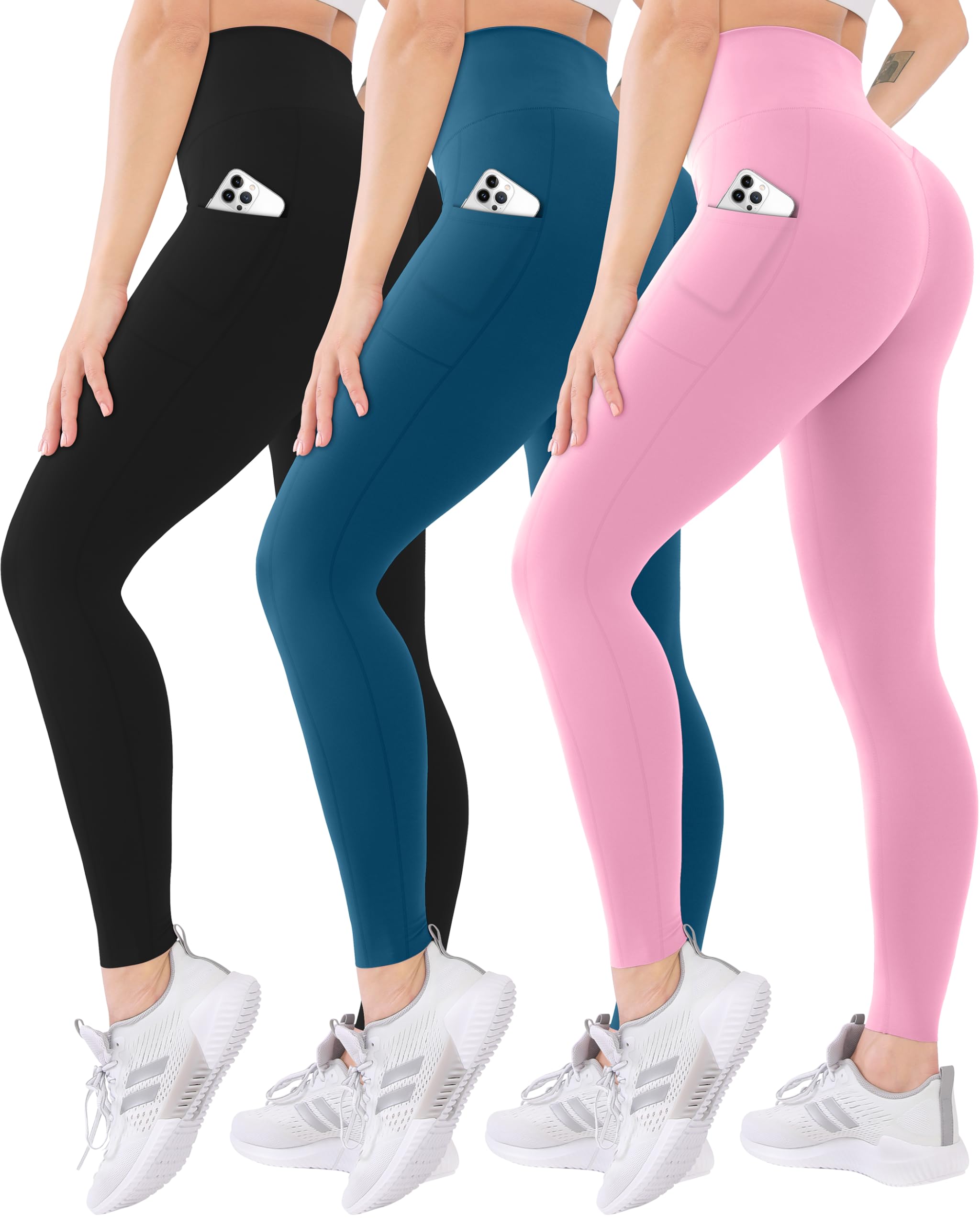 3 Pack High Waisted Leggings for Women with Pockets Soft Active Compression for Yoga Running Dance & Daily Wear