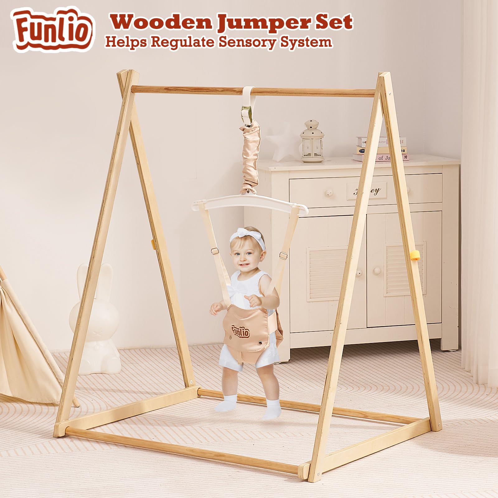 FUNLIO Saltellino per neonati in legno Montessori con supporto