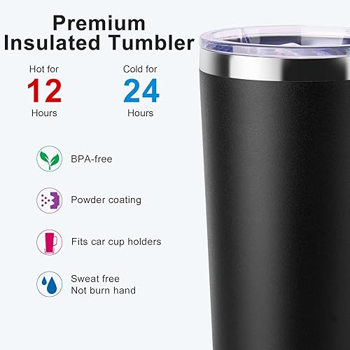 Miniatura 3 de koodee Taza de café de viaje con tapa, vaso de café aislado de doble pared de acero inoxidable de 24 onzas con asa, a prueba de sudor y derrames