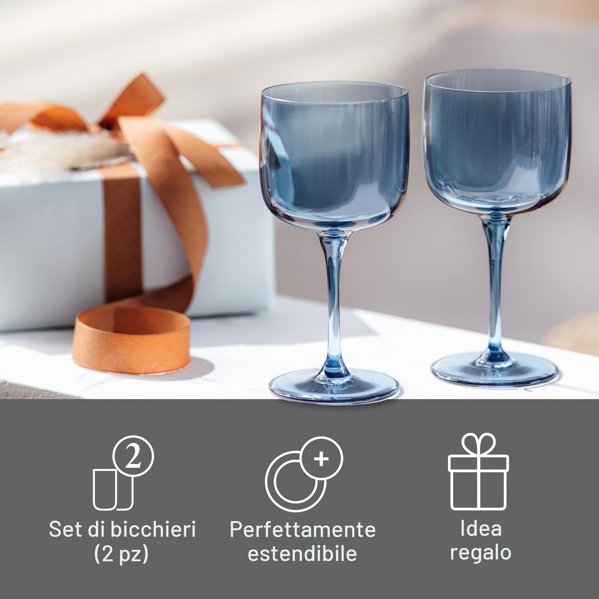 like. by Villeroy & Boch – Like Ice calice da vino set da 2 pz., vetro colorato blu ghiaccio, capacità 270ml
