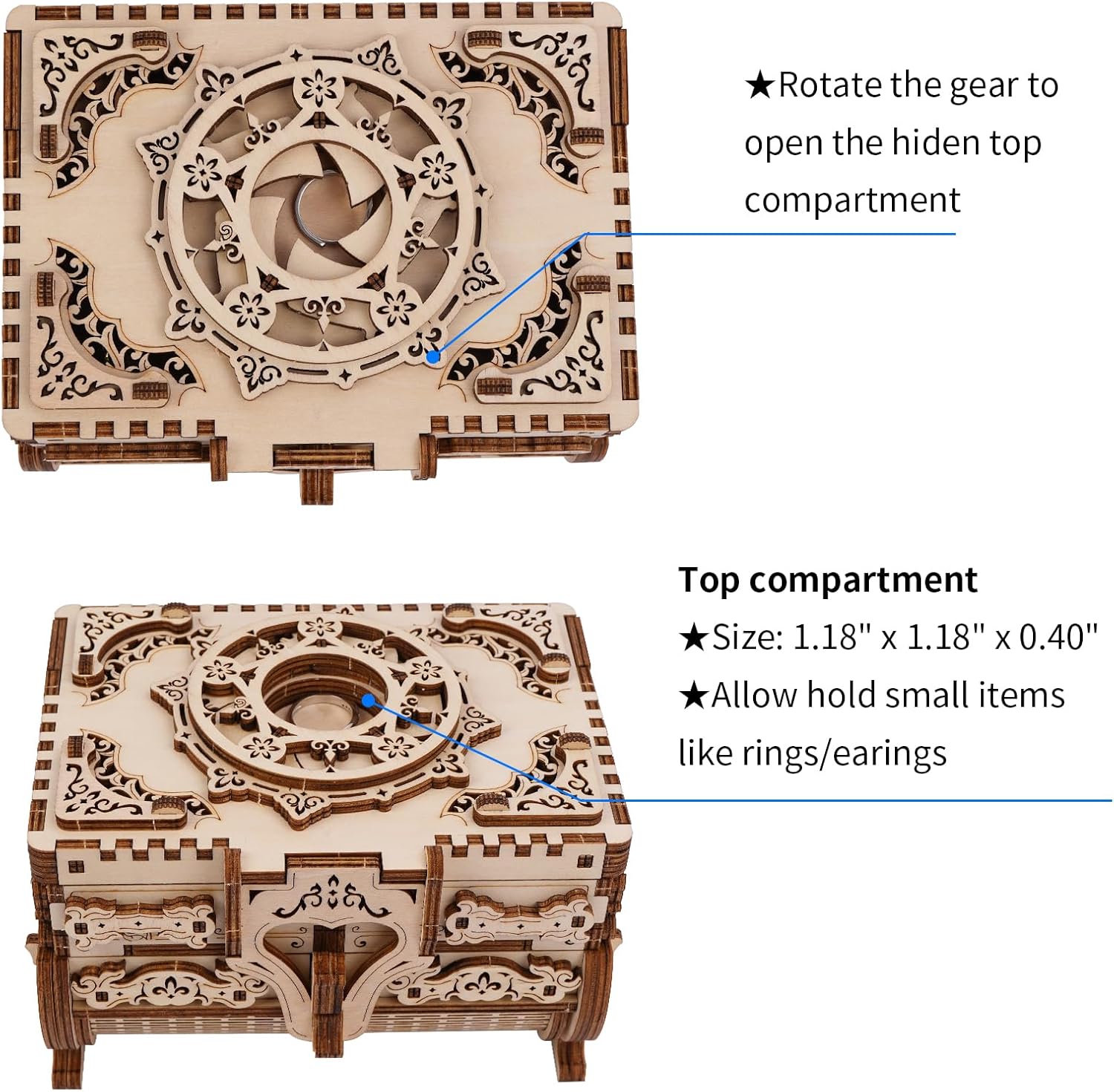 3D Wooden Puzzle Box, DIY Mechanical Wood Model Kits Jewelry Keepsakes Storage Box for Adults, Ideal Gift on Birthday Christmas Valentine's Day, Vintage Decoration for Home