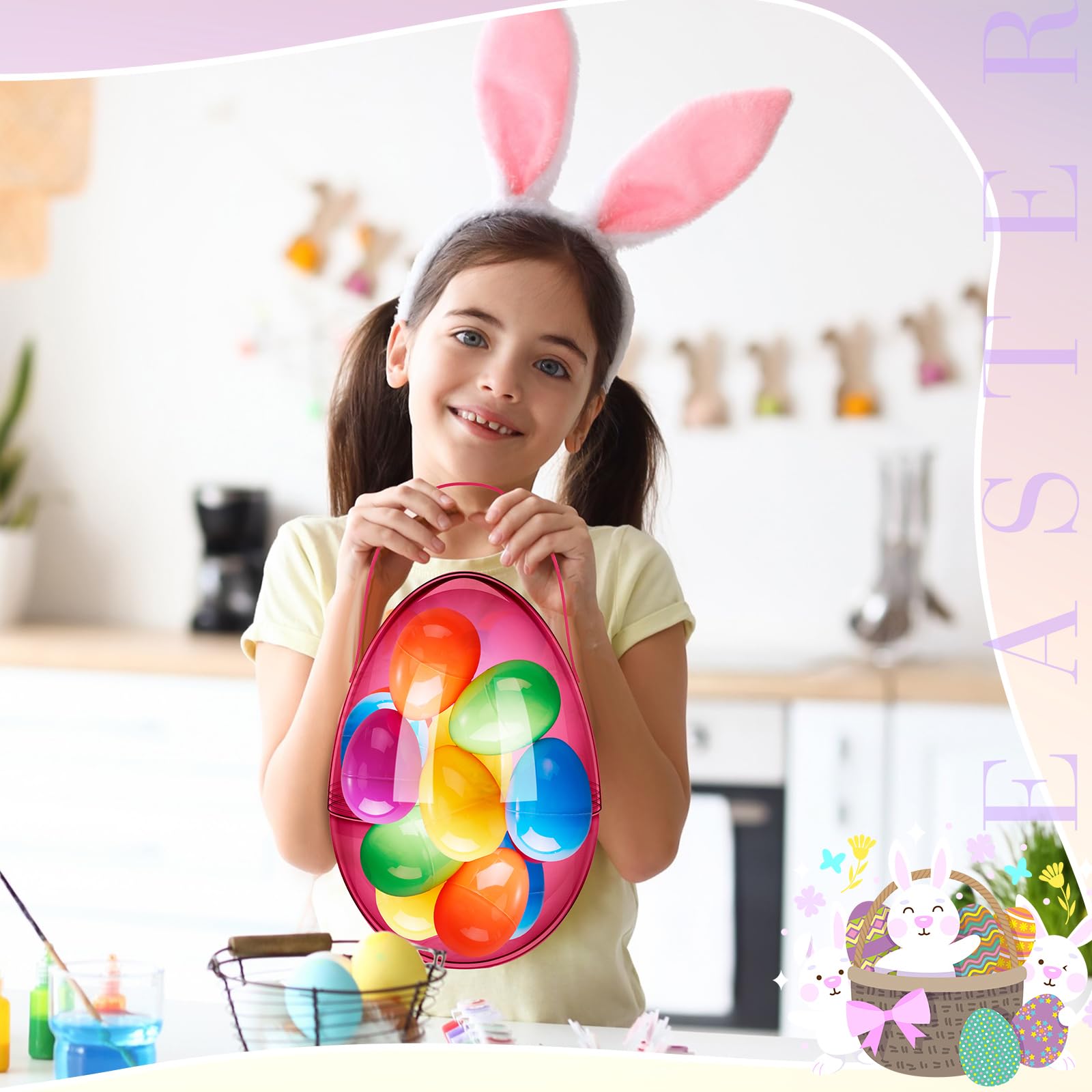 Funtery Huevos gigantes de Pascua de 10 pulgadas rellenables de plástico con asas, recipientes de plástico para huevos de Pascua, cubos en forma de huevo para decoración de caza de Pascua (4 unidades,