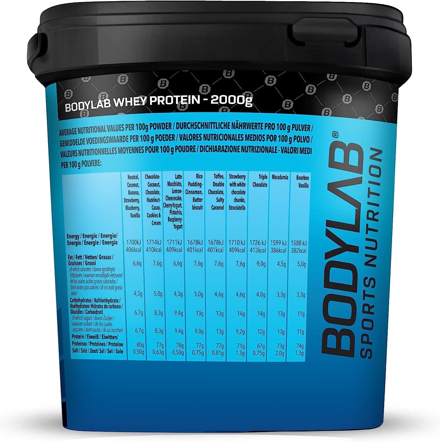 Bodylab24 Whey Protein Powder Cioccolato 2kg, proteine per muscoli più forti, whey può promuovere la costruzione dei muscoli, con 80% di proteine, senza aspartamee