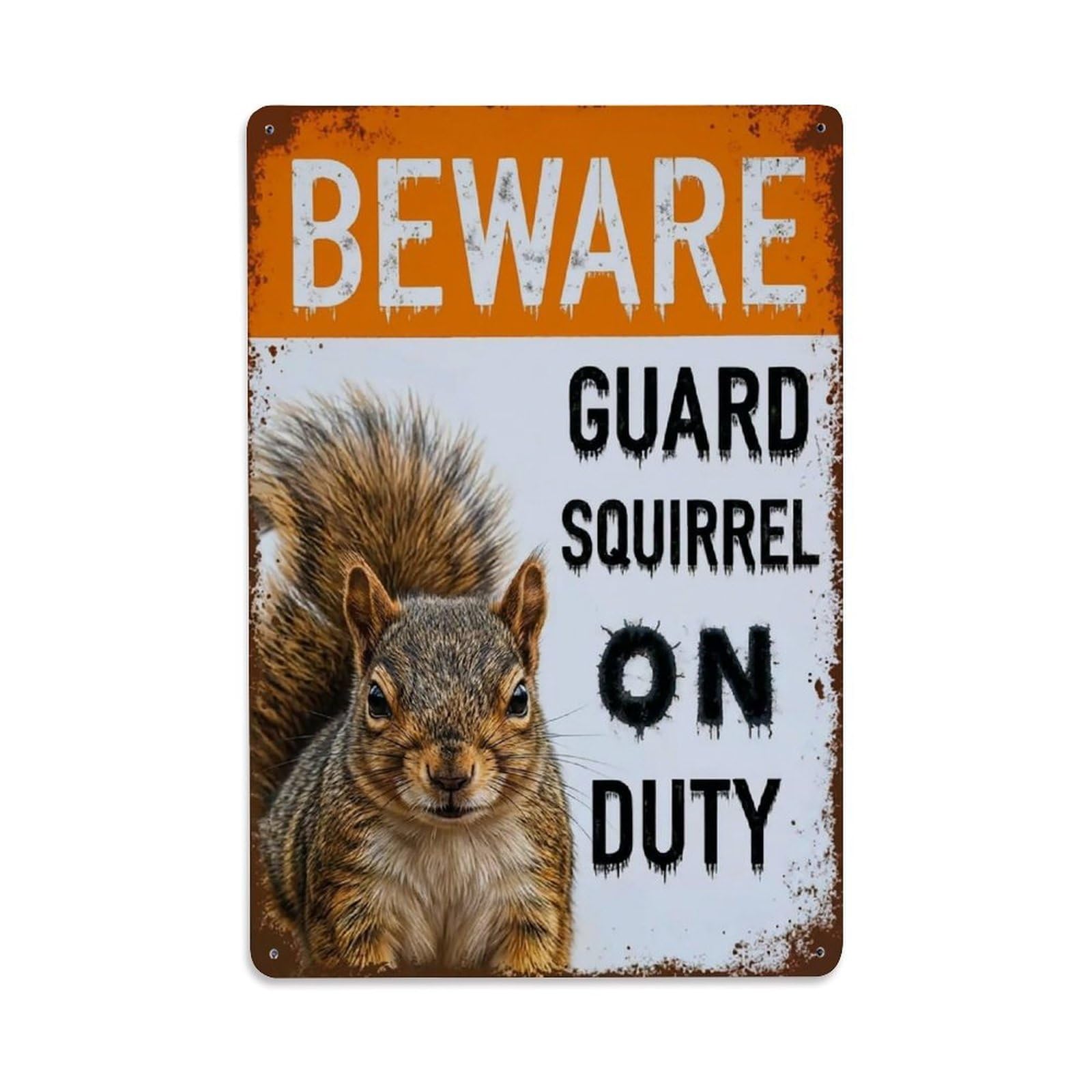 Vintage Funny Squirrel Guard Beware of Pet Cabin Metal Tin Sign Plaque Wall Decor for Cafe, Club Bar, Office, Garden Metal Poster 8x12Inch