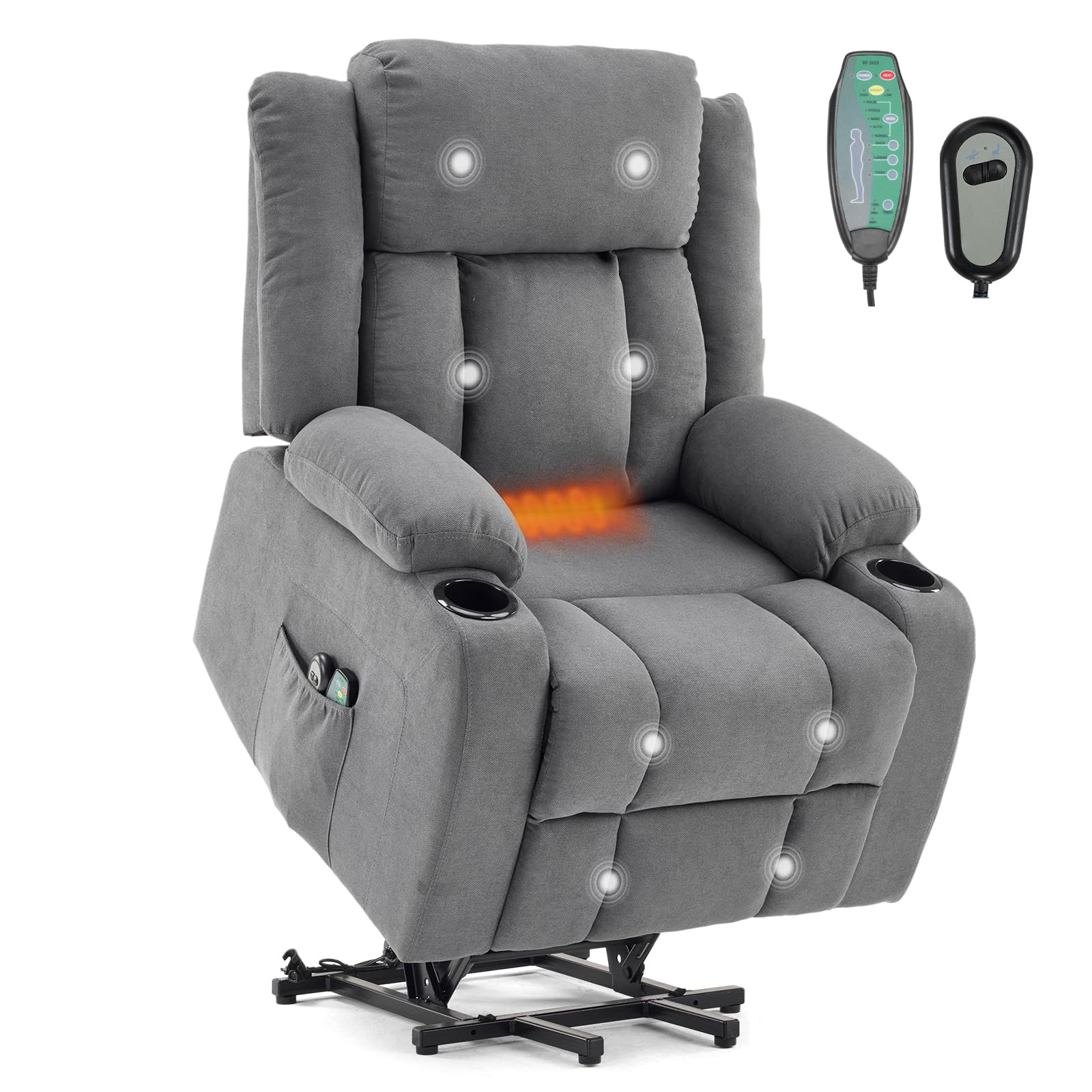 LEADZM Fauteuil Releveur Électrique Relax avec Fonction Massage et Chaleur, Inclinaison Réglable et Repose-Pieds, Télécommande Incluse Dunkelgrau