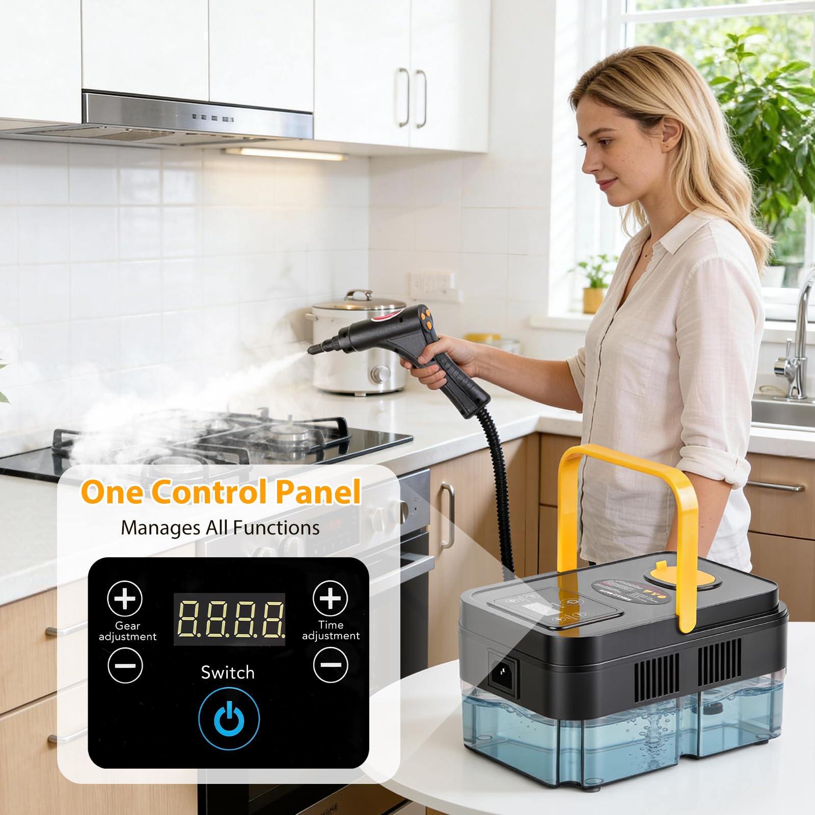 Vaporeta Limpieza Hogar-2500W,Vaporeta con 14 Accesorios,6 Niveles Ajustables, Calentamiento Rápido de 15s,Depósito de Agua de 1.2L, Vapor a 120 °C, Para Automóviles, Hogar, Cocina, Ventanas, Pisos