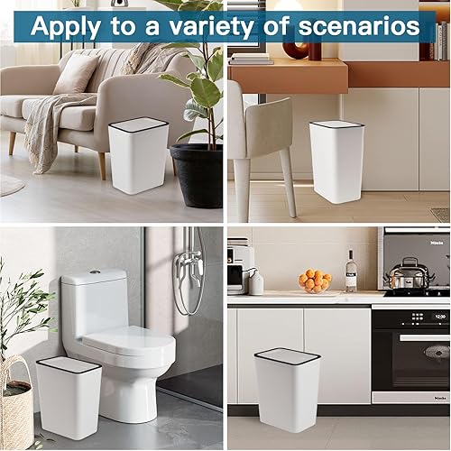 Miniatura 6 de ZLMXXT Bote de basura con tapa, paquete de 2 cubos de 4 galones15 litros, bote de basura con parte superior de prensa, bote de basura a prueba de