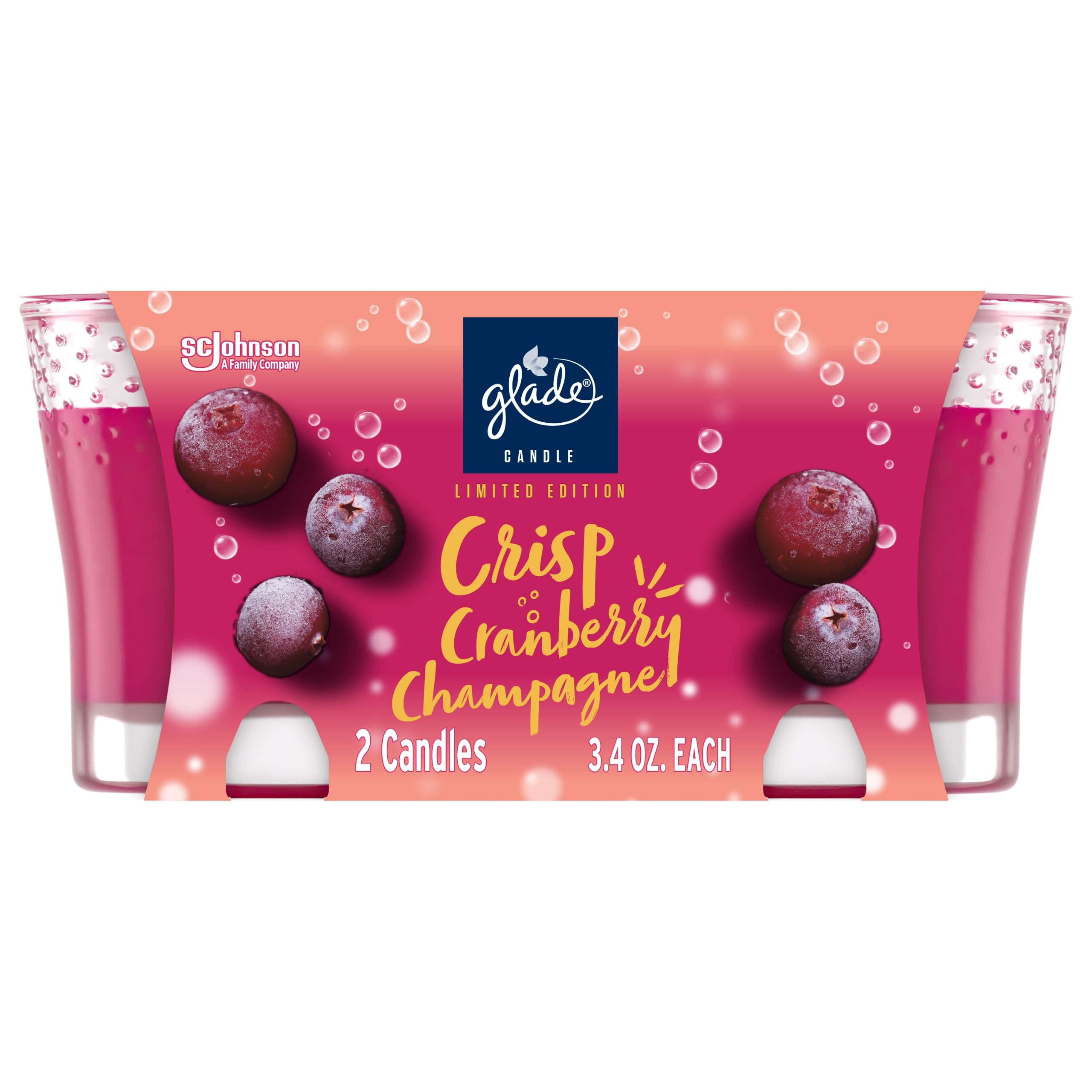 Glade Candle Jar, Air Freshener, Crisp Cranberry Champagne, 3.4 oz, 2 Count