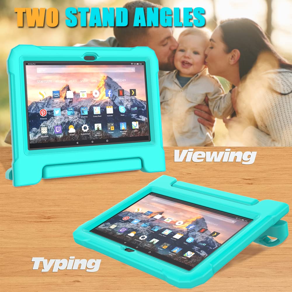 DJ&RPPQ Kids Case for 10inch Tablet, Shockproof Kid-Proof Cover with Protector Handle Stand Turquoise