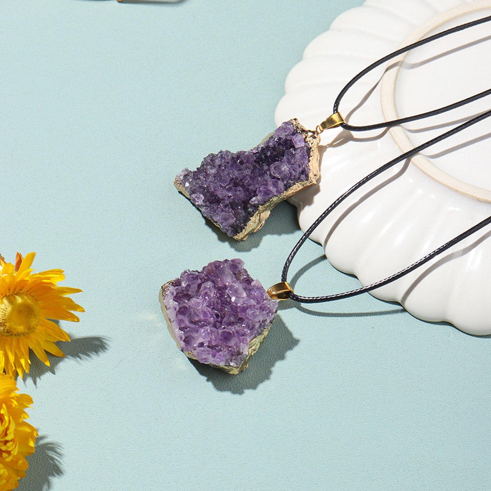Collier En Pierre D'Améthyste Naturelle - Pendentif Violet, Équilibre Énergétique, Cadeau Spiritualité
