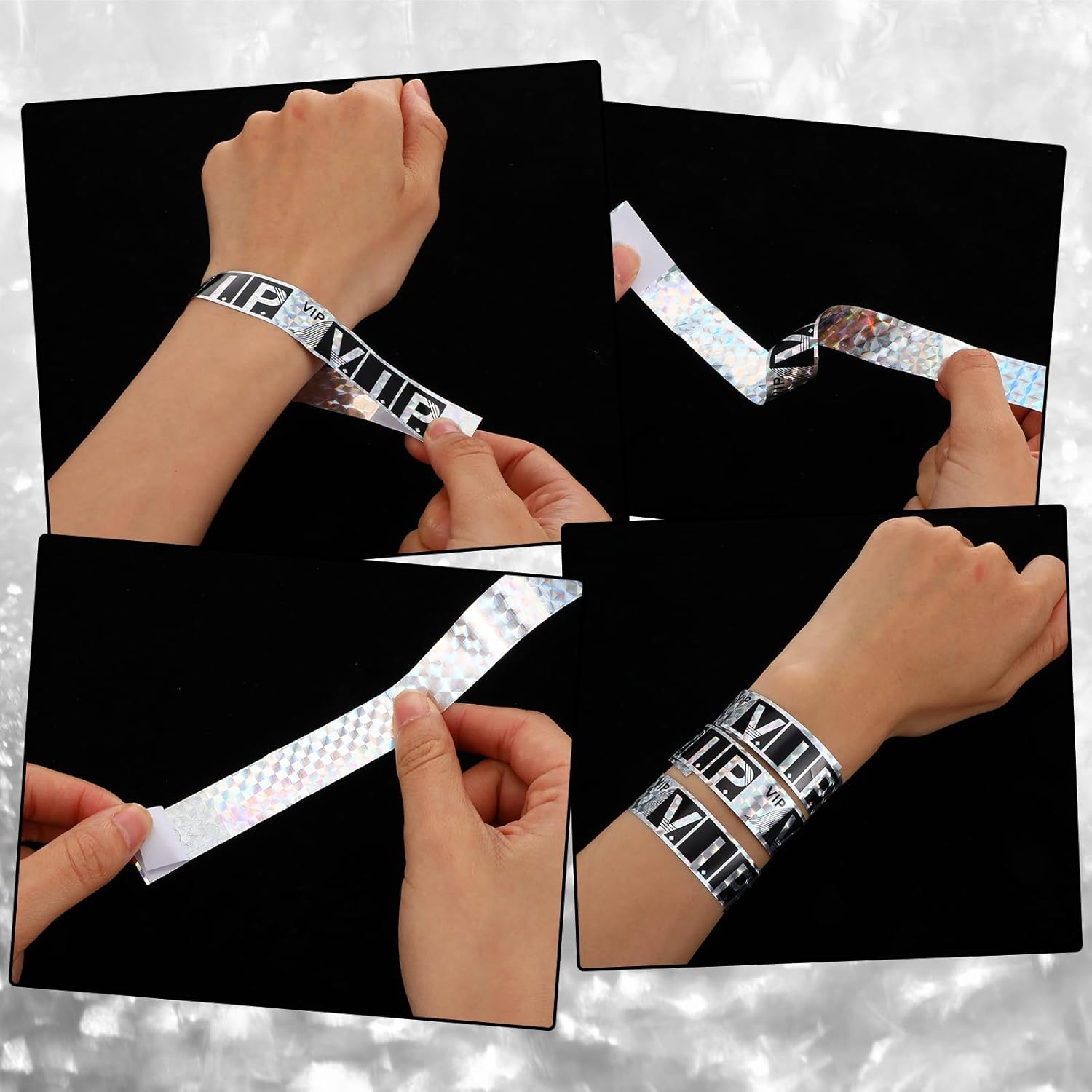 200 Pcs Laser VIP Wristbands, Waterproof VIP Wristbands for Events, Laser Paper Bracelets for Parties, Concerts, Festivals, Adhesive Closure (Silver) - Image 4