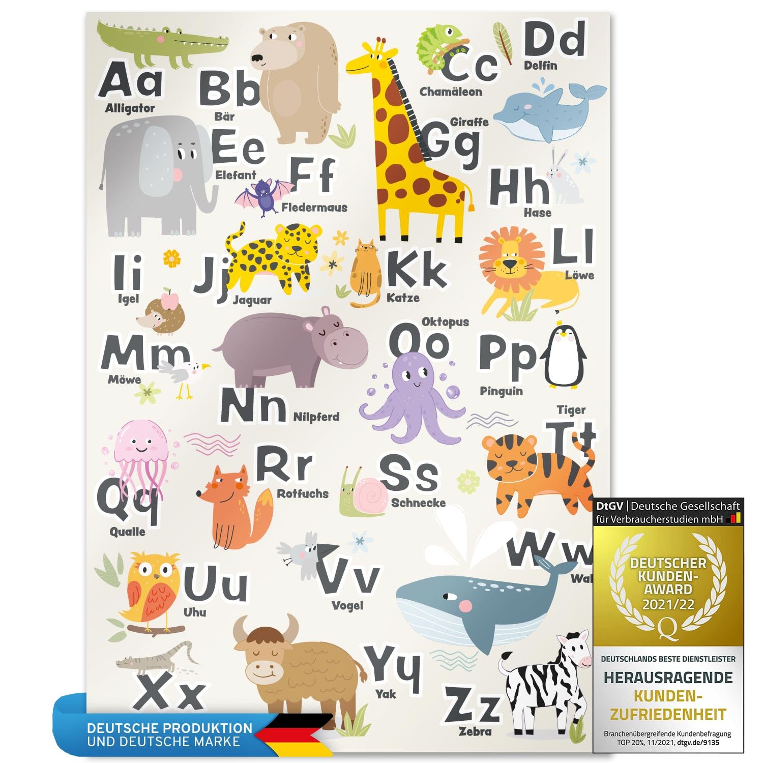 all Kids United Children's ABC Poster Letters & Animals XXL Learning Poster for Kids; Alphabet Poster Art Print