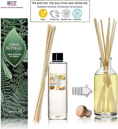 Miniatura 3 de Urban Naturals Citrus Bliss - Recambio de aceite de difusor de caña perfumada con mandarina y pomelo + varillas de repuesto  Aroma cítrico fresco y