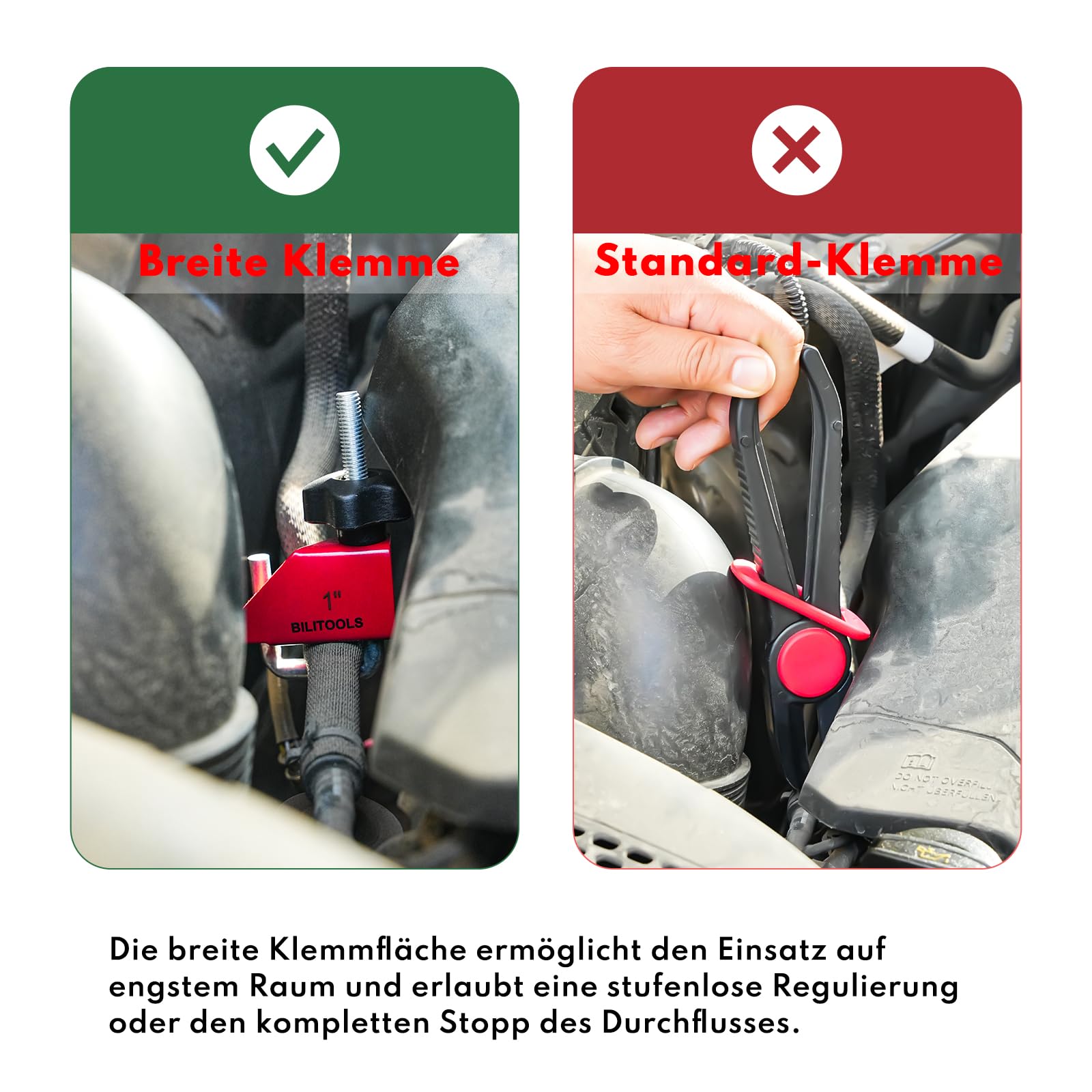 BILITOOLS 4-tlg Schlauchklemmen Werkzeug Set Schlauchklemmenzange Sortiment zum Abklemmen von Benzinschläuchen und Kunststoff-Leitungen ohne Beschädigungen