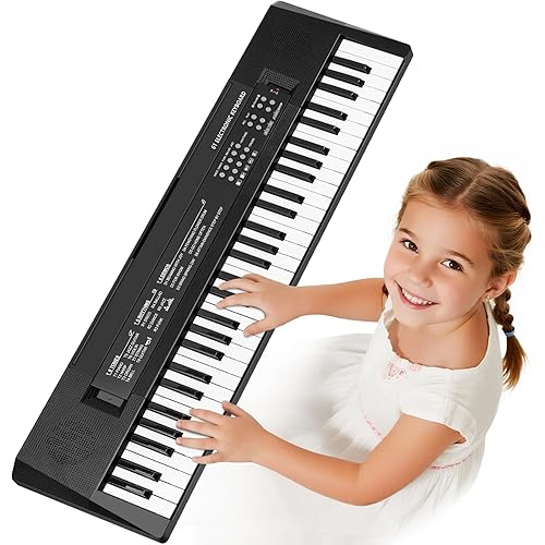 61 Keys Kids Piano Keyboard Toy with Mic – Portable Electronic Piano for 3 4 5 6 7 8 Girls Boys Beginners Birthday Xmas Gifts, Black