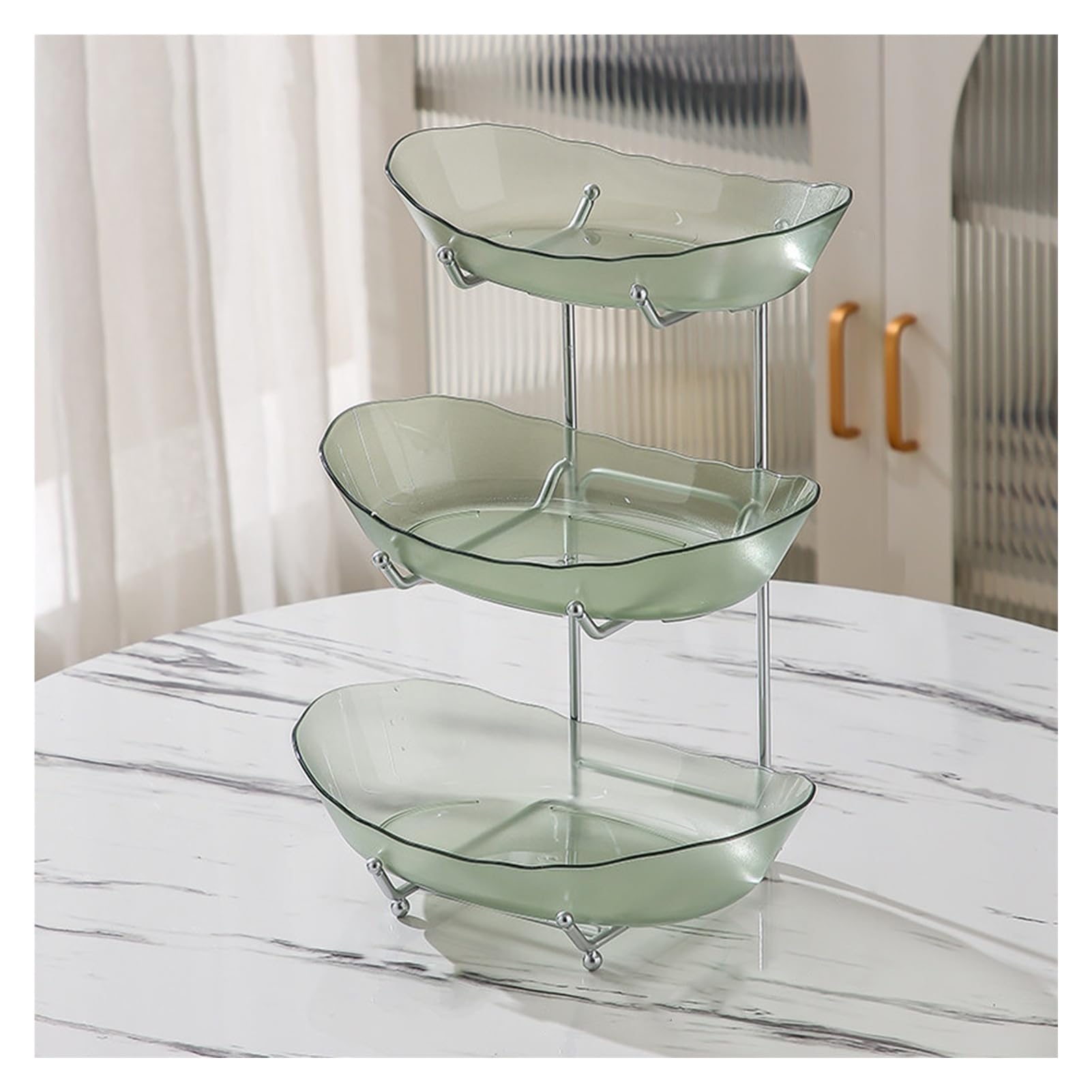 Xcsdew Color2 Wrought Iron Fruit Rack,Floor-Standing Double-Layer Shelf,With Detachable Acrylic Tray,Suitable For Family Gatherings(,12X16.5x33cm)