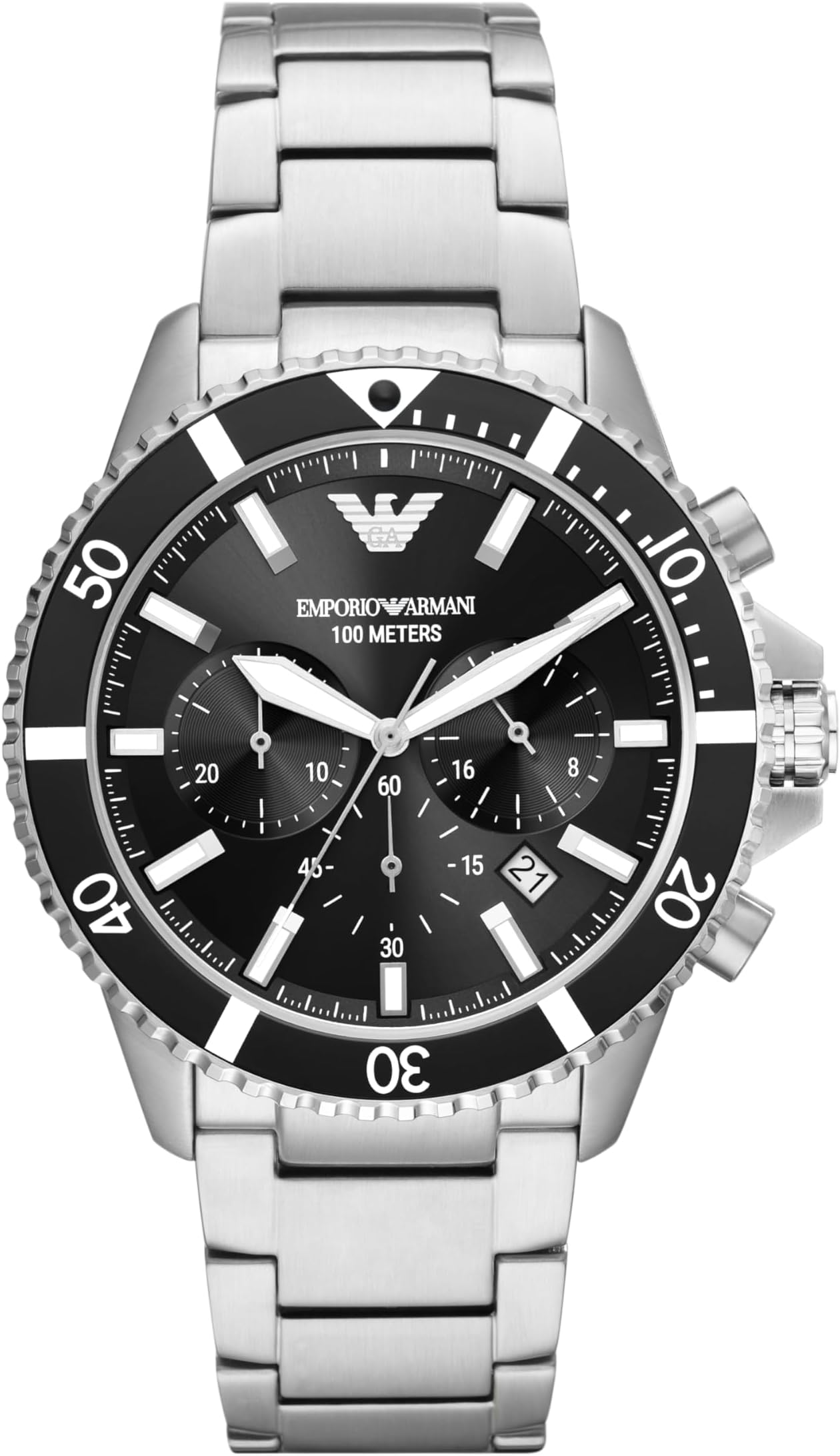Emporio Armani Narug Black Dial Mens Watch - AR11360 Stainless Steel and Silver Strap