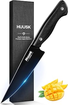 Huusk Japanese Kitchen Utility Knife 5.7in - Titanium Coating Blade Small Kitchen Knife, Sharp Mini Chef Knives for All Purpose, High Carbon Stainless Small Chef Knifes, Gifts Idea for Men