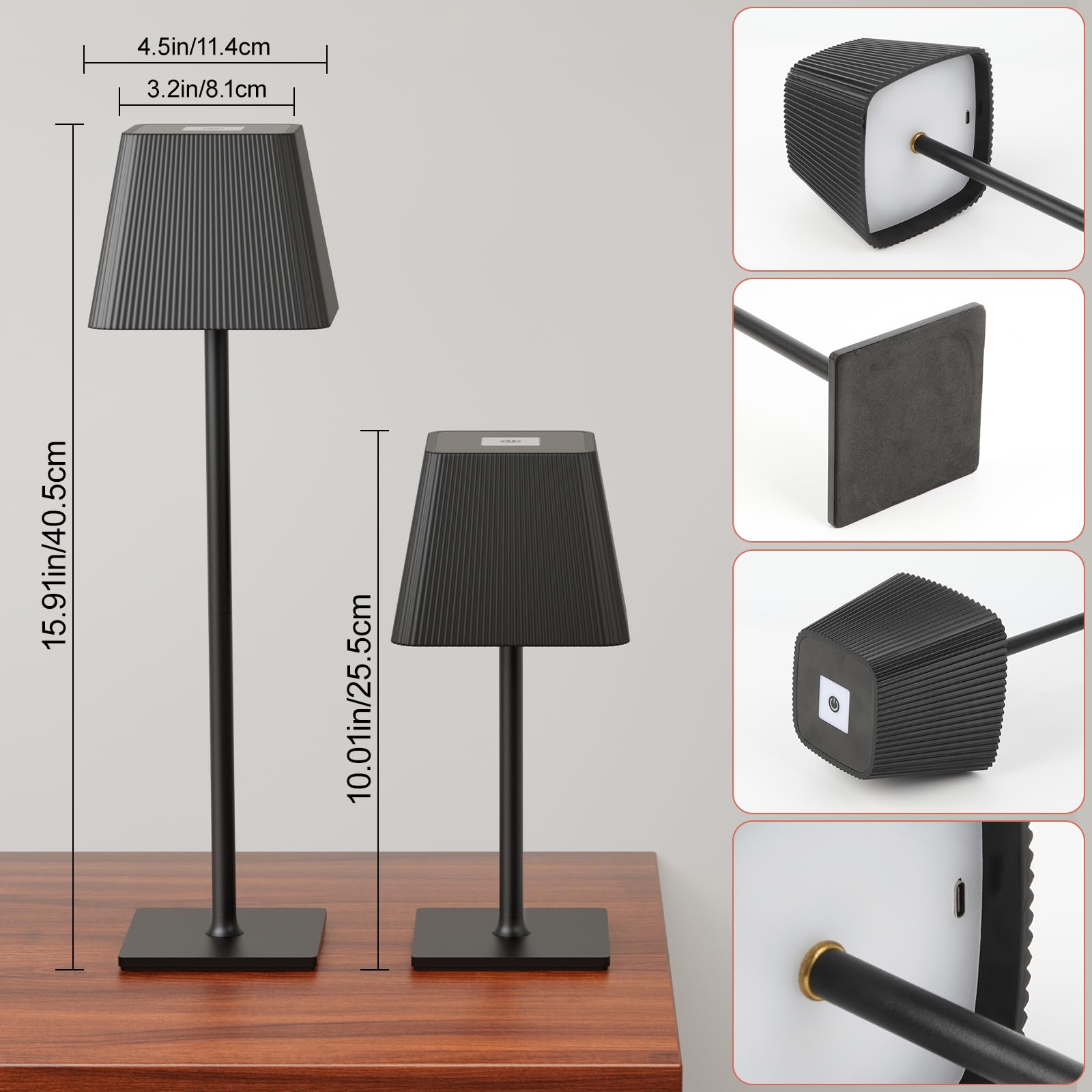 Nulmvic Lampada da Tavolo Senza Fili Ricaricabile - 5200mAh Lampada LED Dimmable Touch Control 3 Temperatura Colore - Materiale Metallico IP54 Impermeabile per Interno Esterno Camera Bar (Nero)