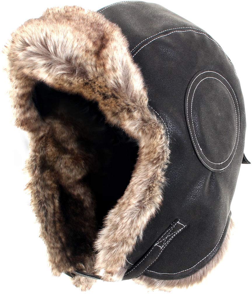 Epic Militaria Black Aviator Leather and Faux Fur Ushanka (Small)