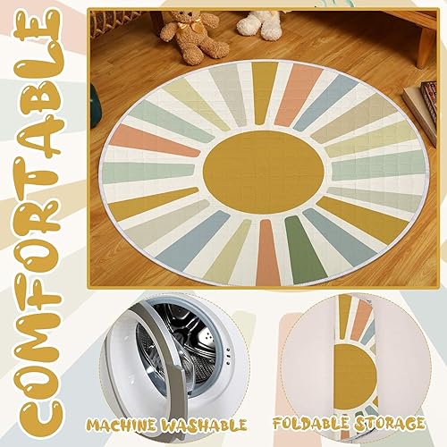 Miniatura 3 de Wesiti Tapete de juego para bebé antideslizante de 40 x 40 pulgadas, tapete de actividad grande para bebé, tapete redondo para el tiempo boca abajo,