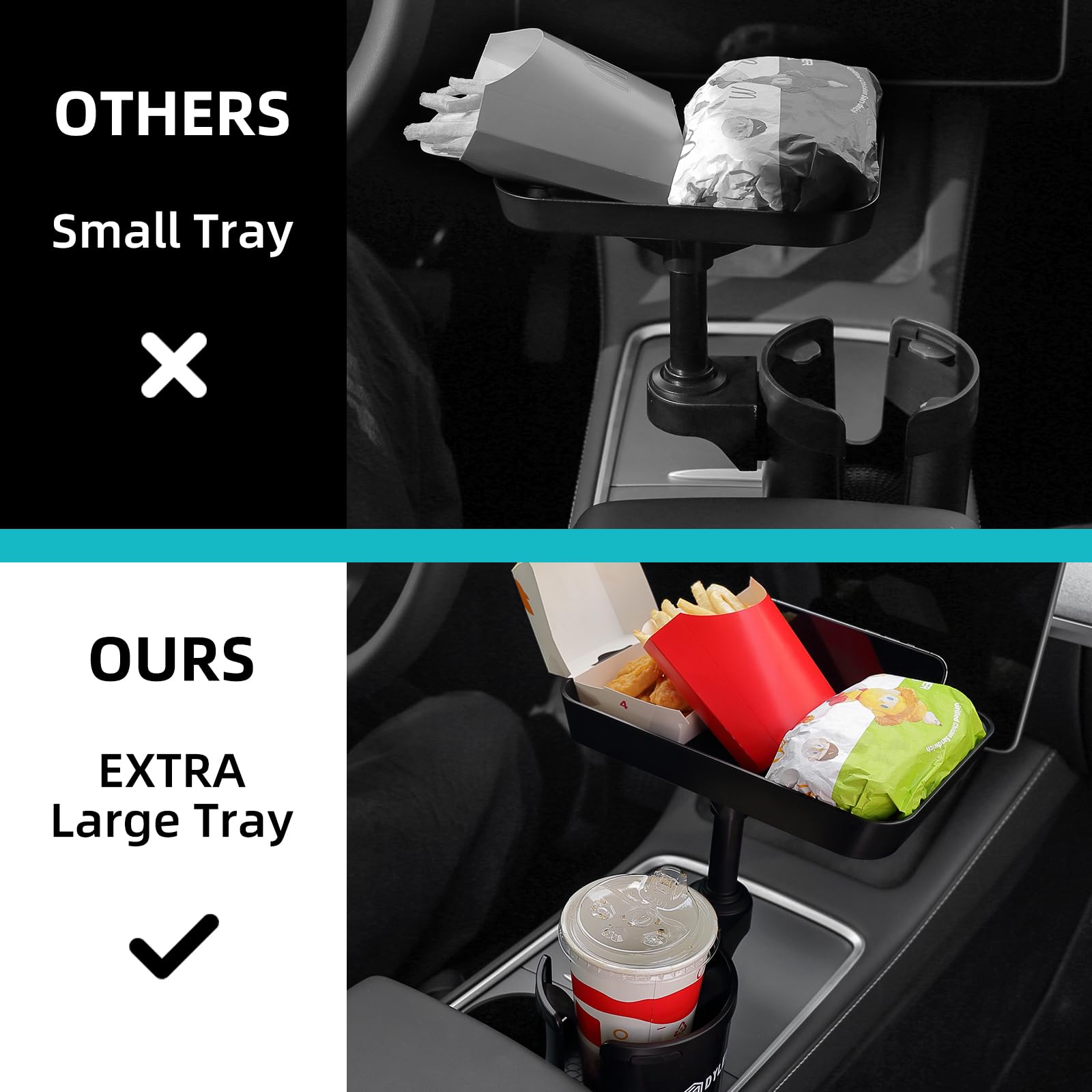 DYLEN Car Cup Holder Tray, Cup Holder Expander Adapter for Car, 9.5” Detachable Car Food Tray Table for Eating, Road Trip Essentials Fits Yeti, Hydro Flask 16-46 oz