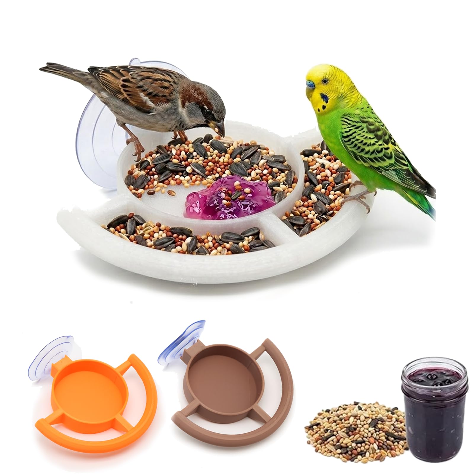 Bird Feeder Window Suction Cup Holder for Seeds & Jelly, for Home Garden Wildlife Viewing, Easy to Clean and Refill (White)